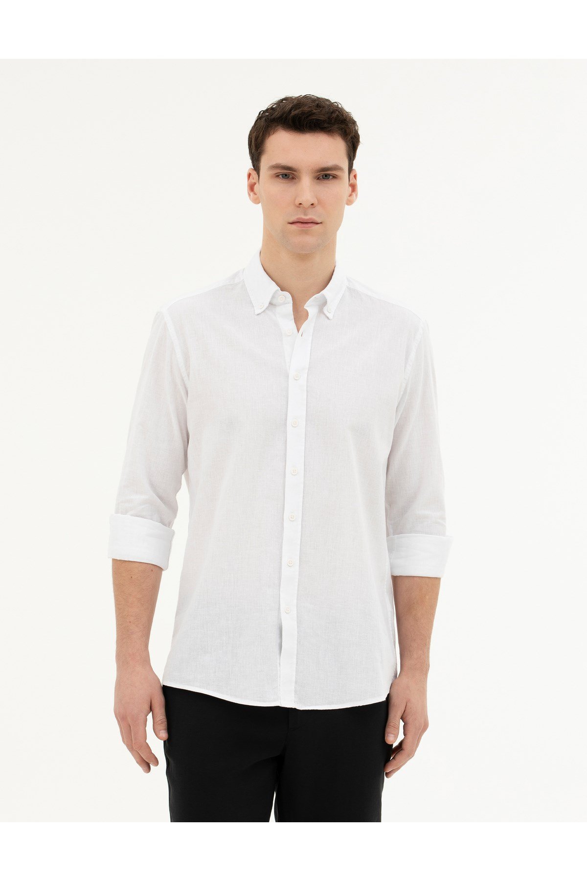 Keten Karışımlı Regular Fit Uzun Kollu Gömlek 1834748