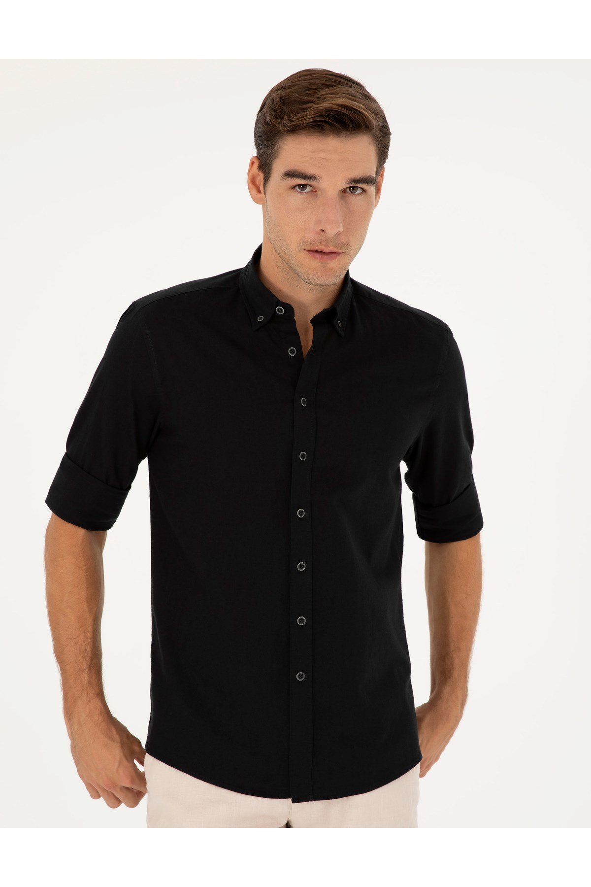 Keten Karışımlı Regular Fit Uzun Kollu Gömlek 1834748