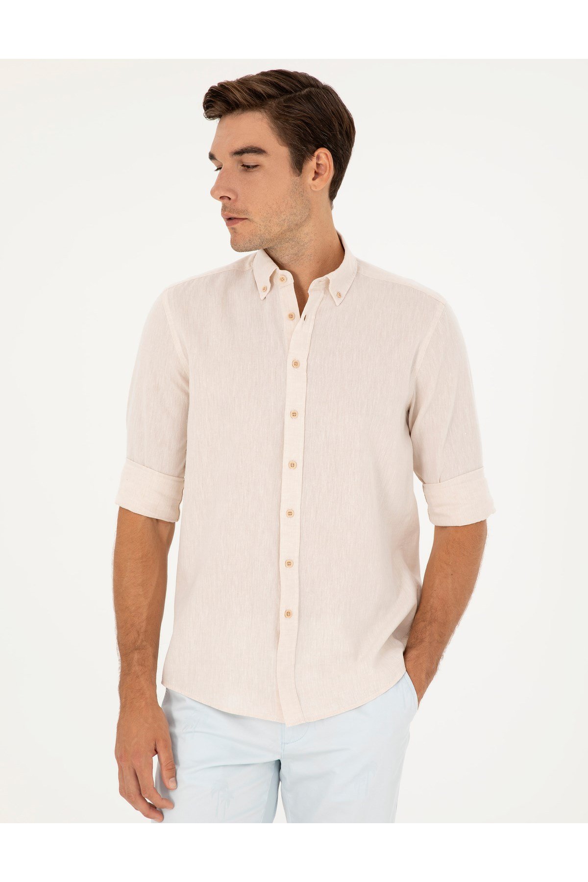Keten Karışımlı Regular Fit Uzun Kollu Gömlek 1834748