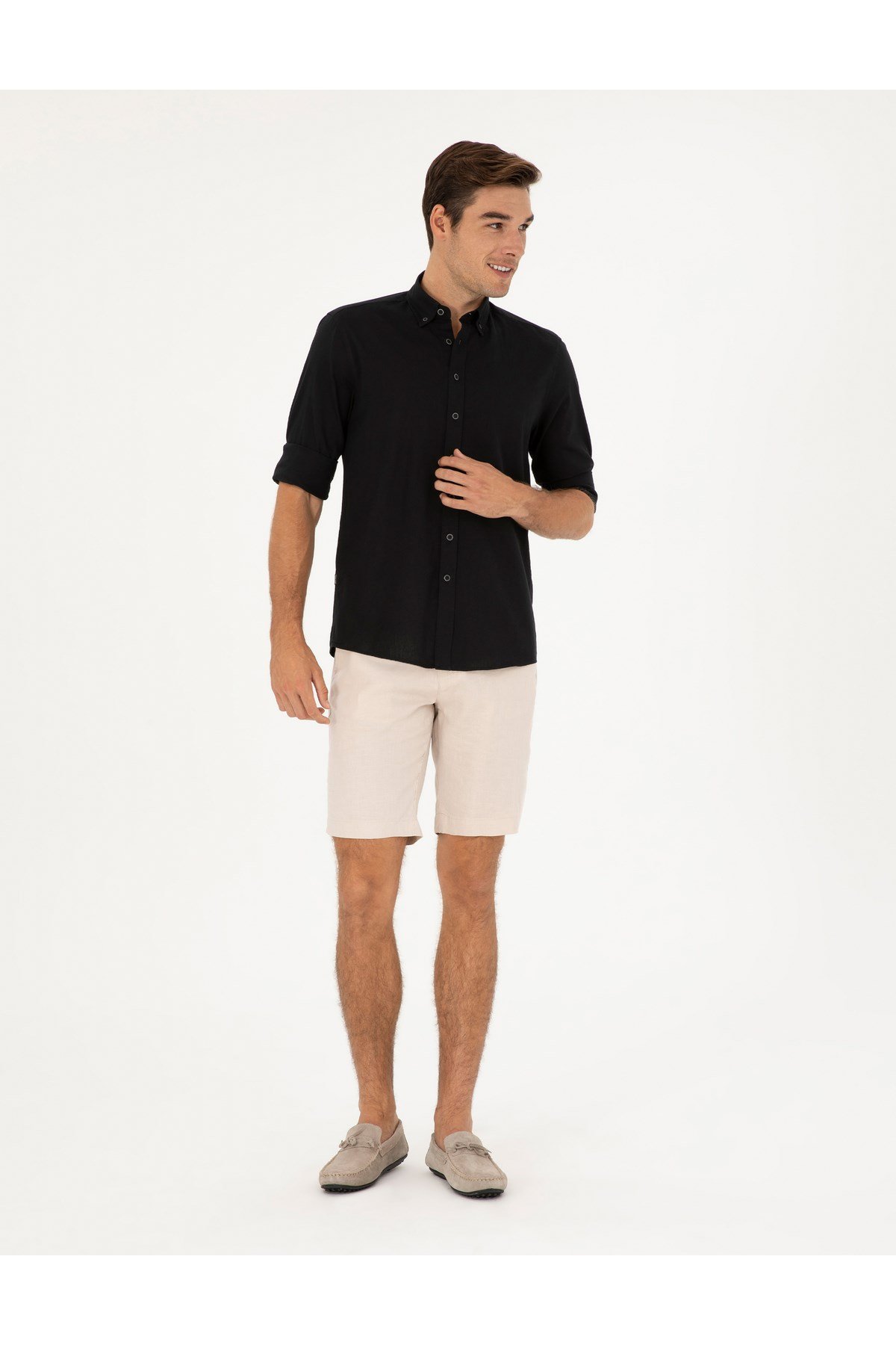 Keten Karışımlı Regular Fit Uzun Kollu Gömlek 1834748