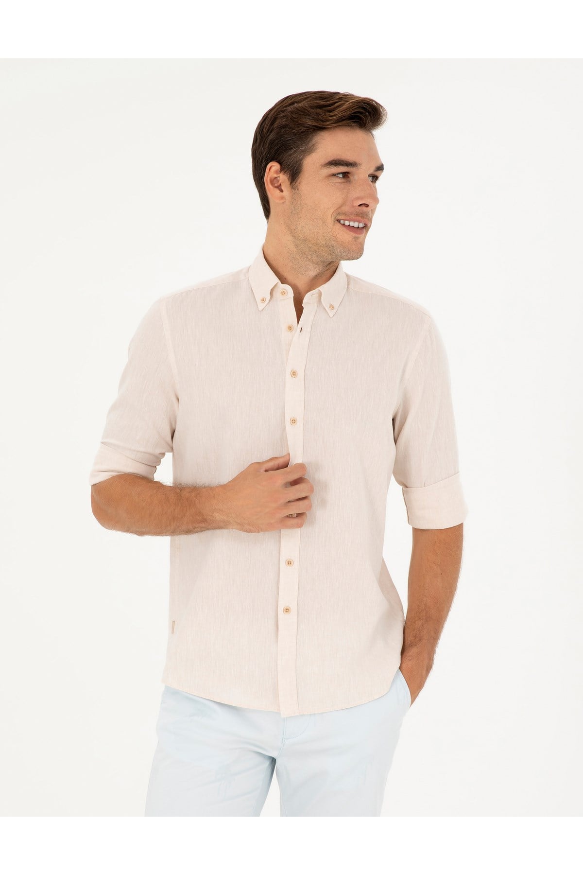 Keten Karışımlı Regular Fit Uzun Kollu Gömlek 1834748