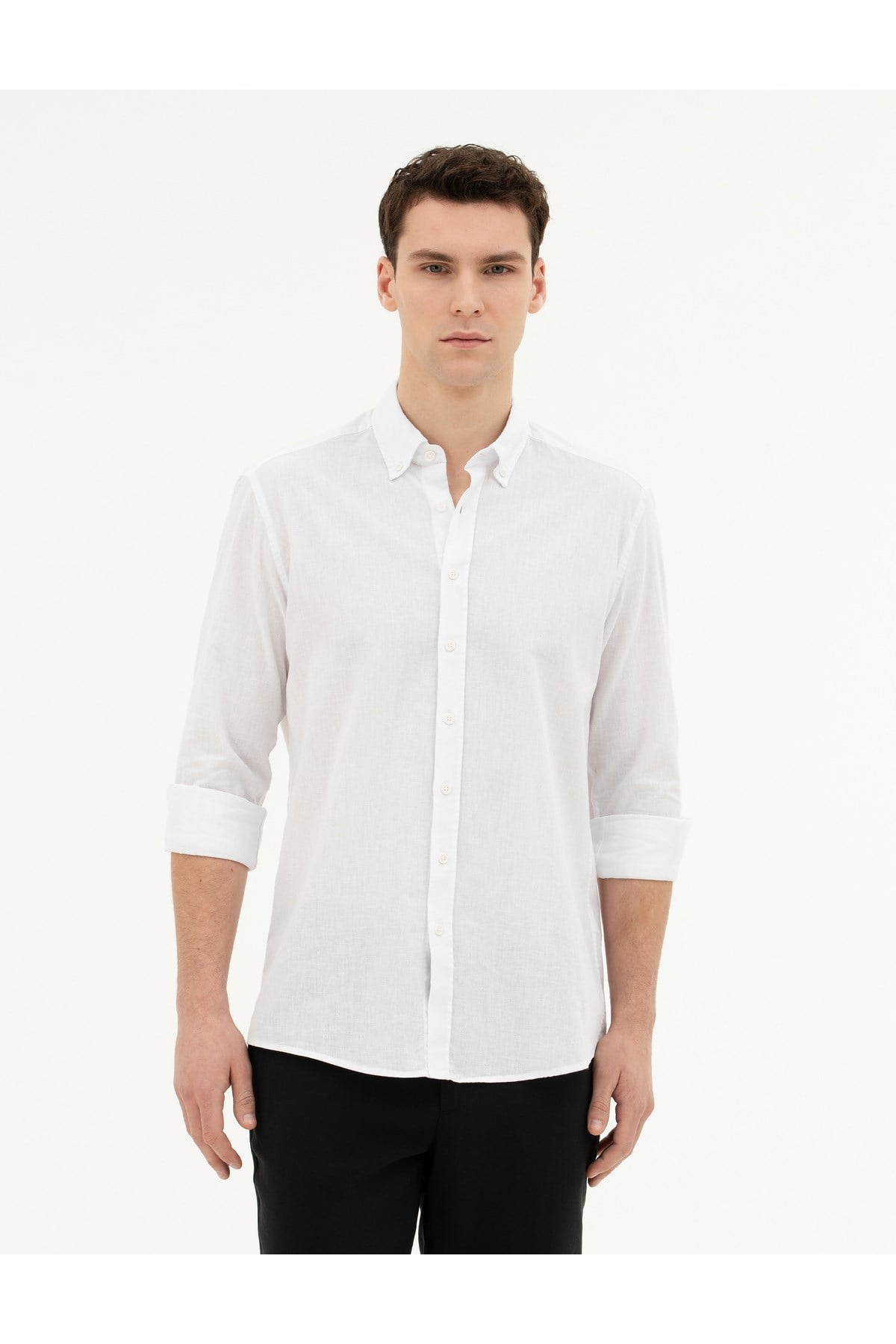 Keten Karışımlı Regular Fit Uzun Kollu Gömlek 1834748