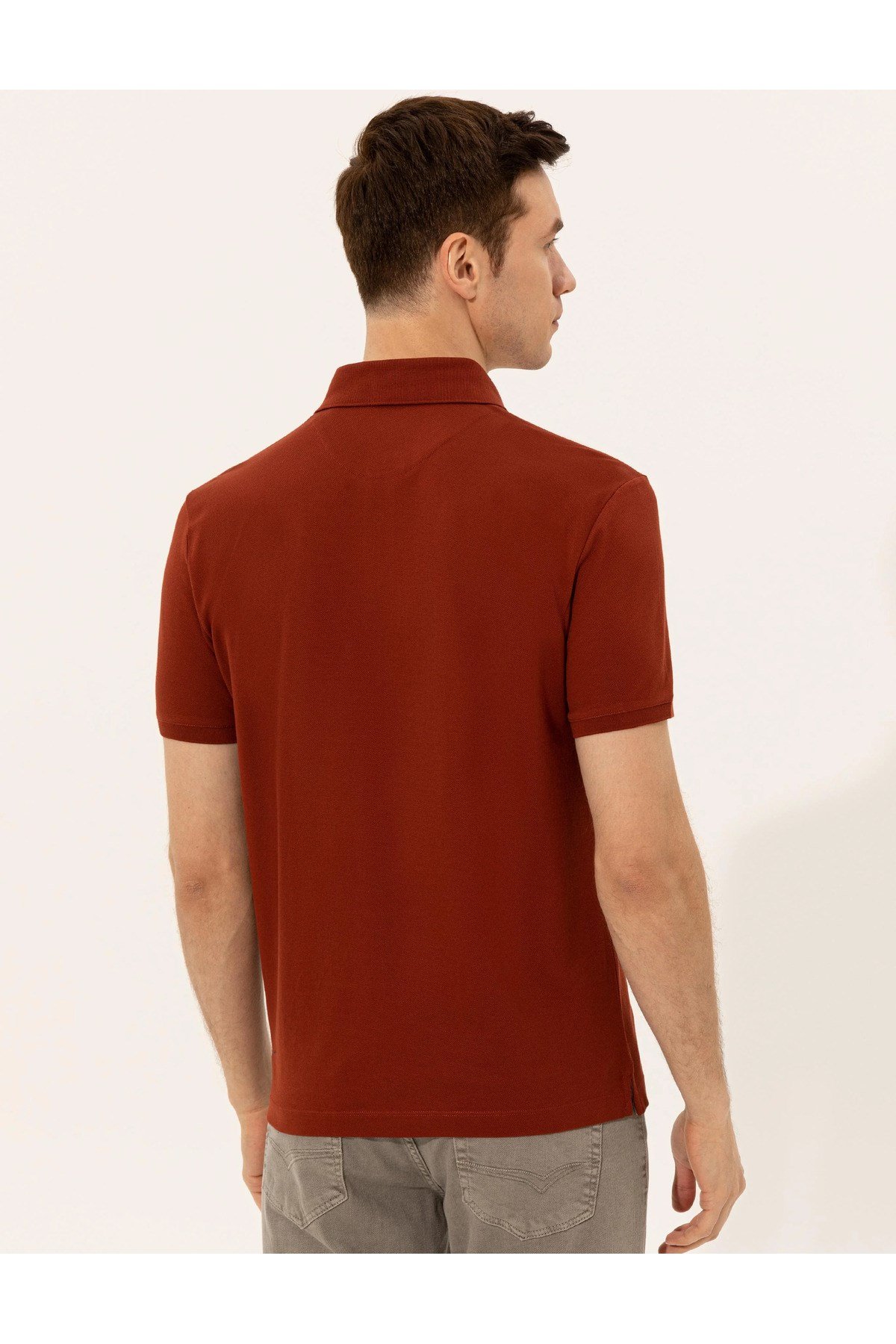 Kiremit Polo Yaka Slim Fit Basic T-Shirt
