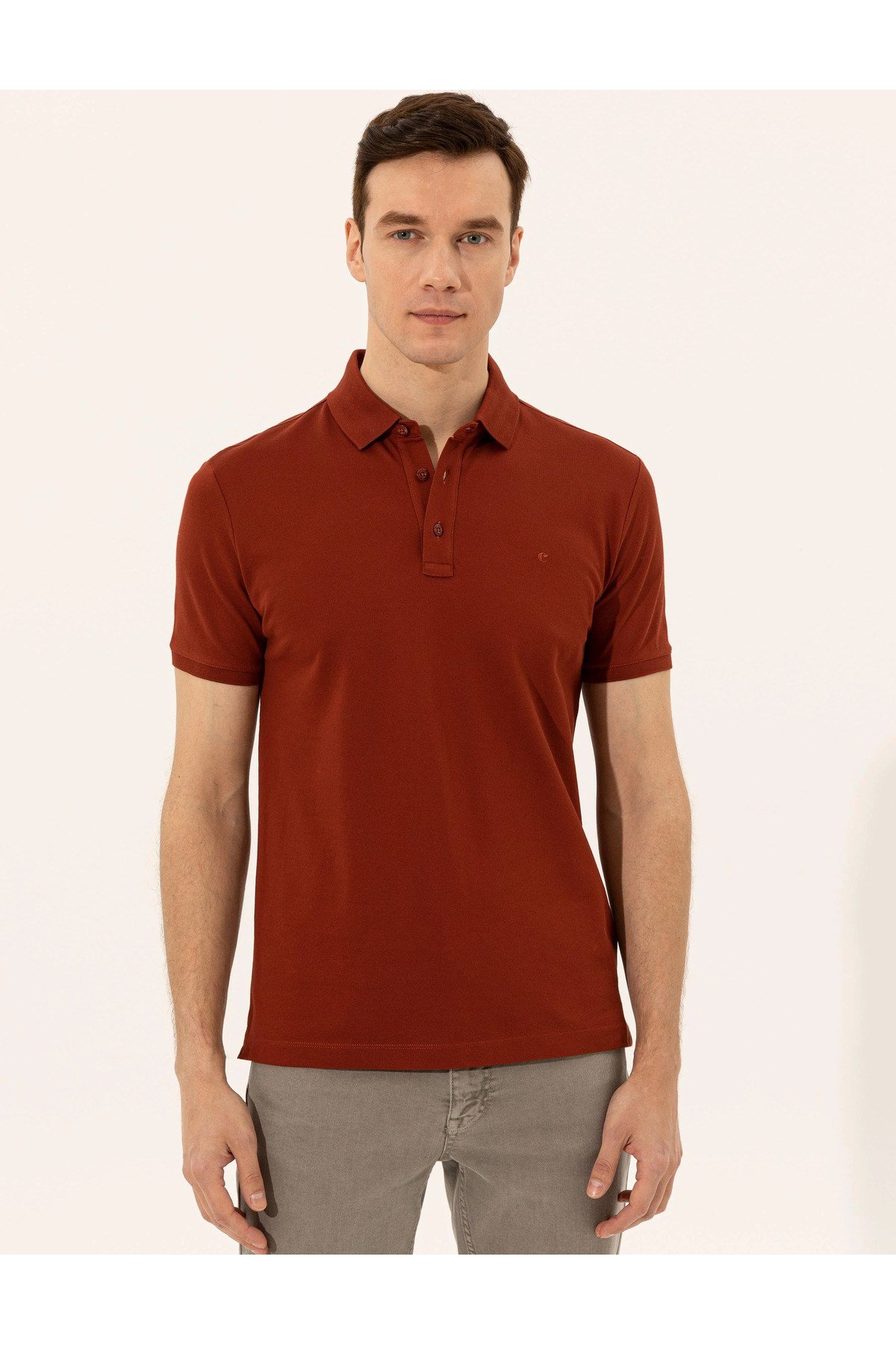 Kiremit Polo Yaka Slim Fit Basic T-Shirt