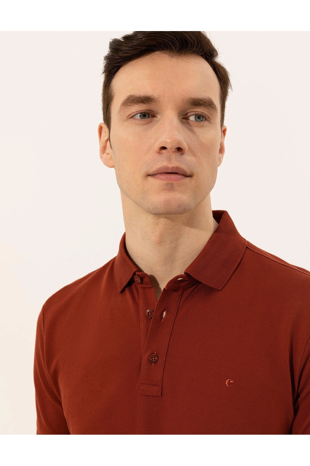 Kiremit Polo Yaka Slim Fit Basic T-Shirt
