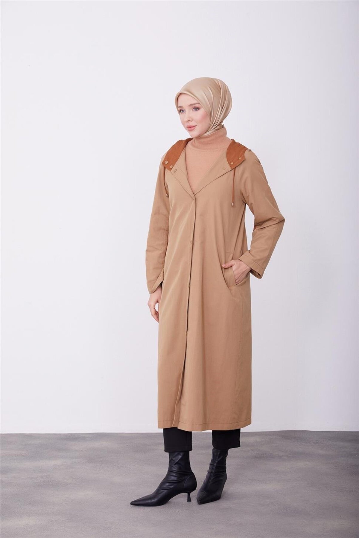 Kol Ortası Çıtçıtlanan Pardesü 23k8512 Camel