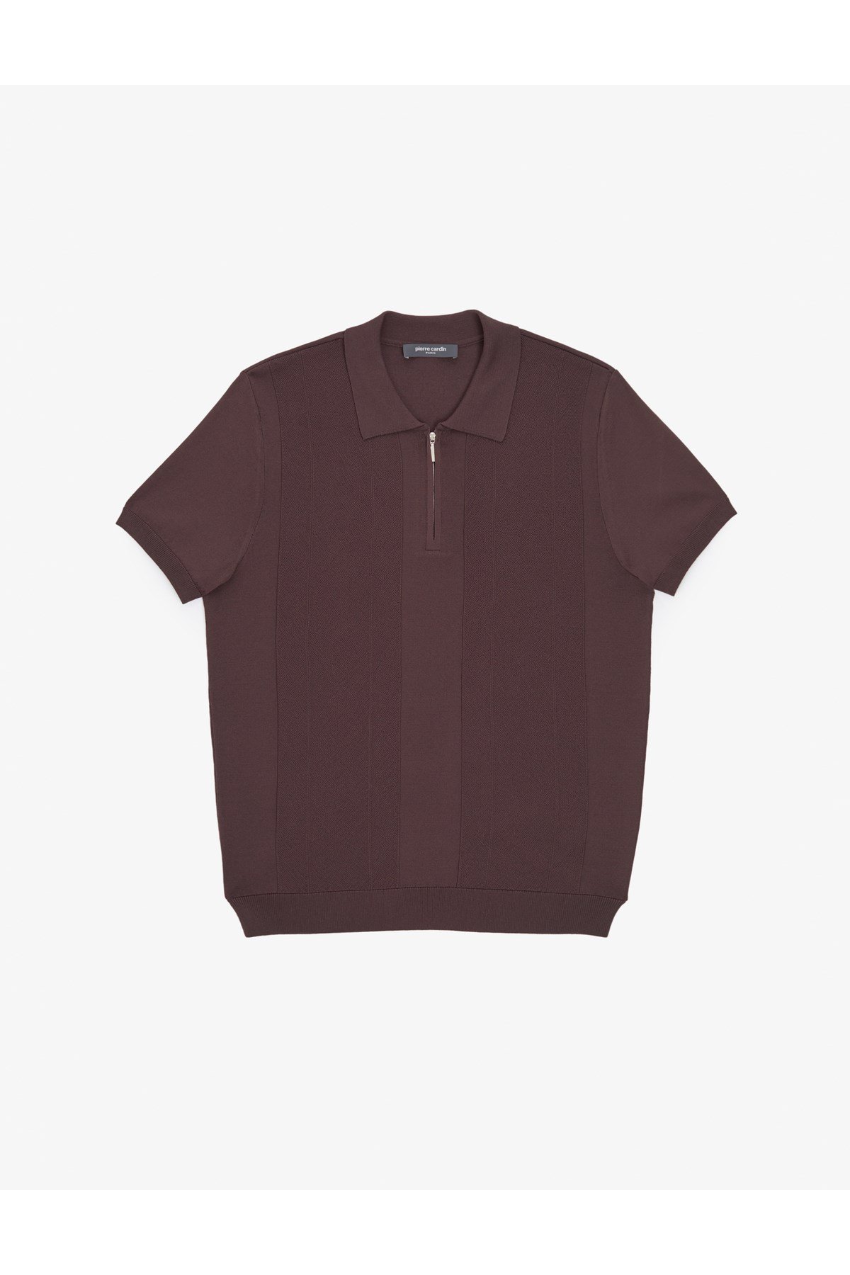Koyu Kahverengi Slim Fit Polo Yaka Fermuarlı Triko Tişört 50320793-VR084