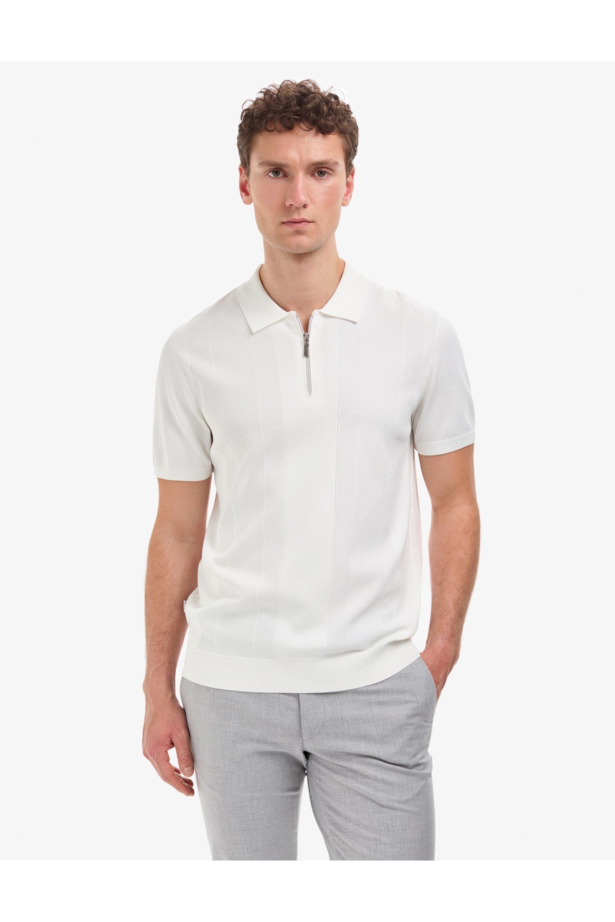 Koyu Kahverengi Slim Fit Polo Yaka Fermuarlı Triko Tişört 50320793-VR084