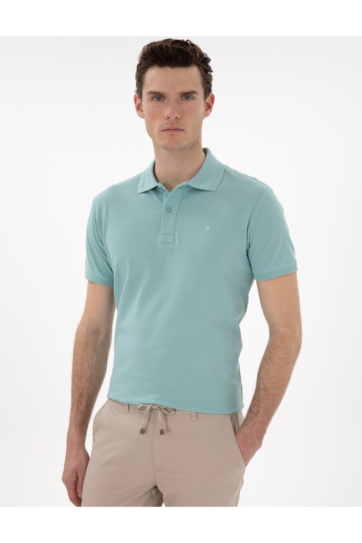 Koyu Mint Slim Fit Kıvrılmaz Polo Yaka Basic Tişört 50302561-VR152