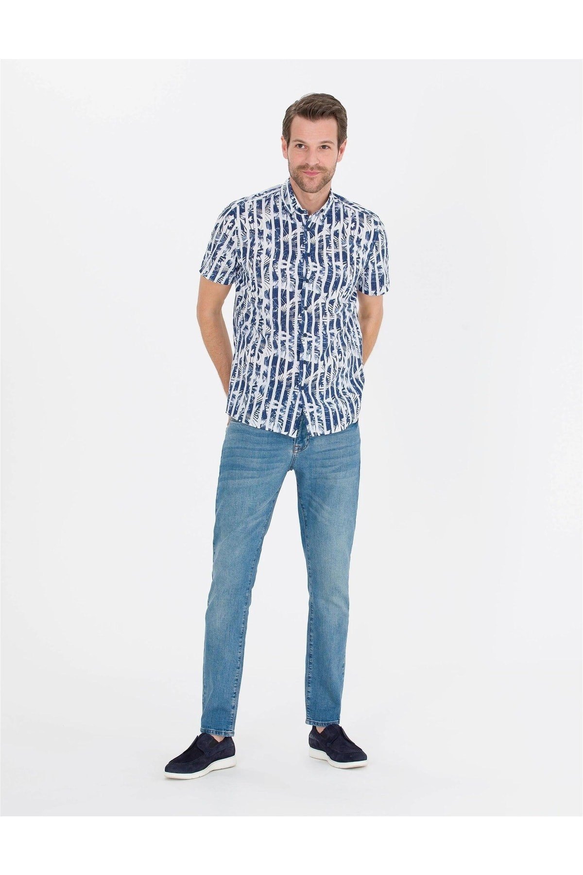 Lacivert Regular Fit Kısa Kollu Gömlek