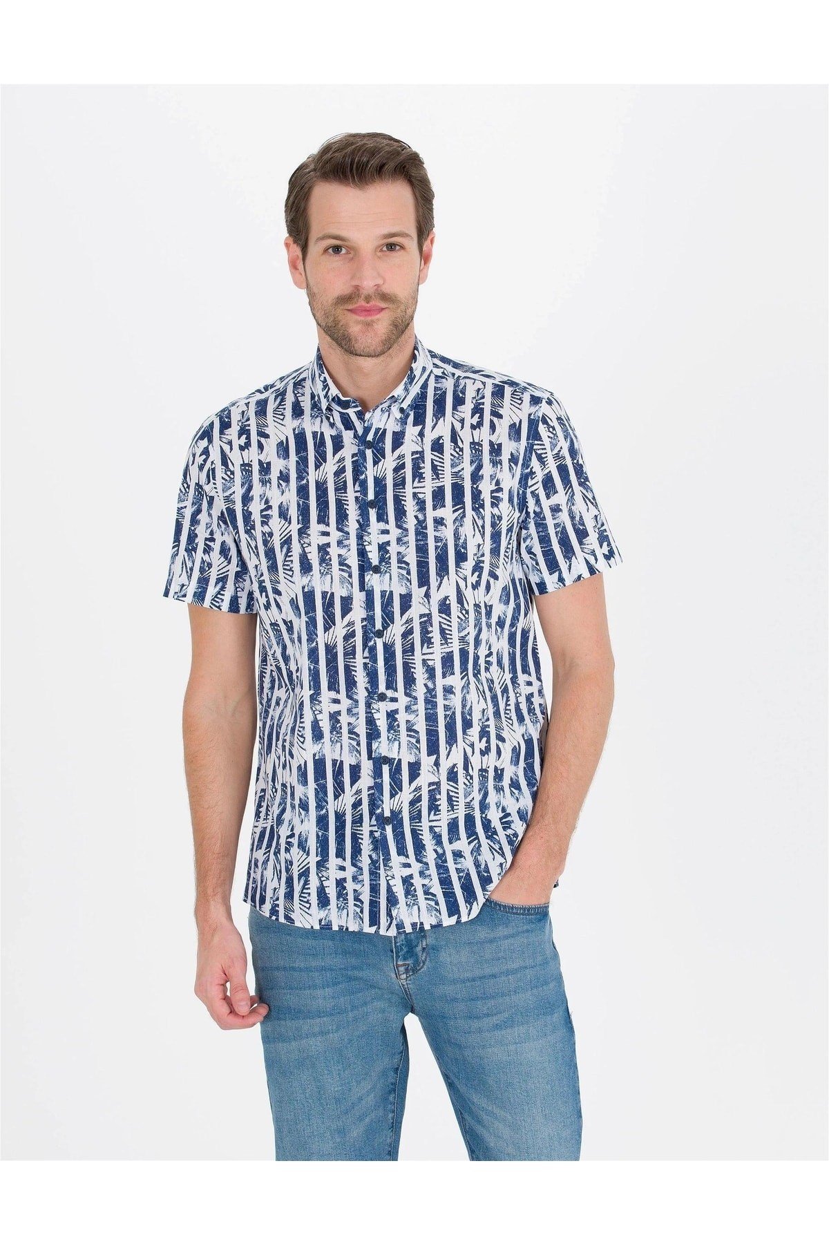 Lacivert Regular Fit Kısa Kollu Gömlek