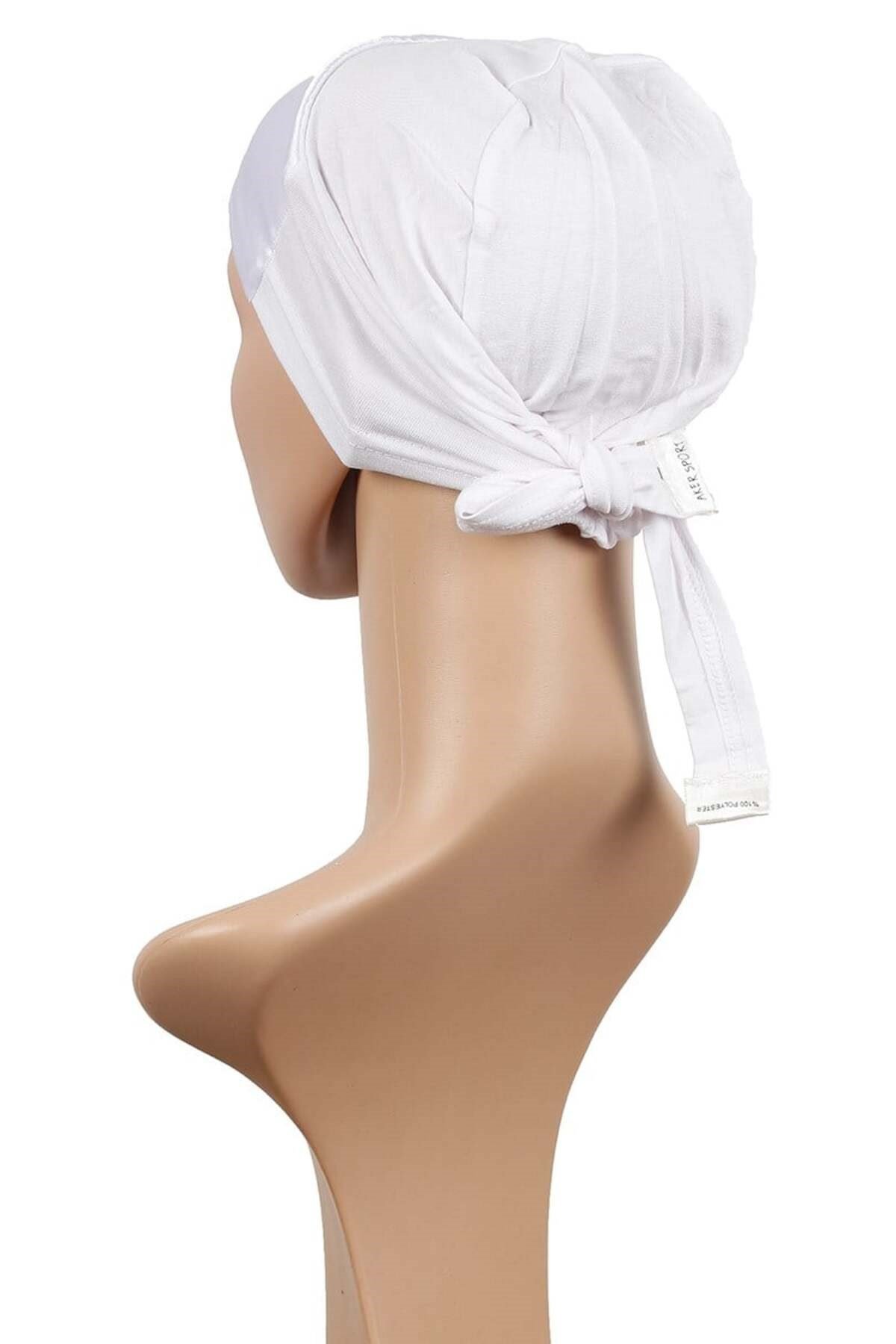 Likralı 3'Lü Saten Bone 2502-5 Beyaz
