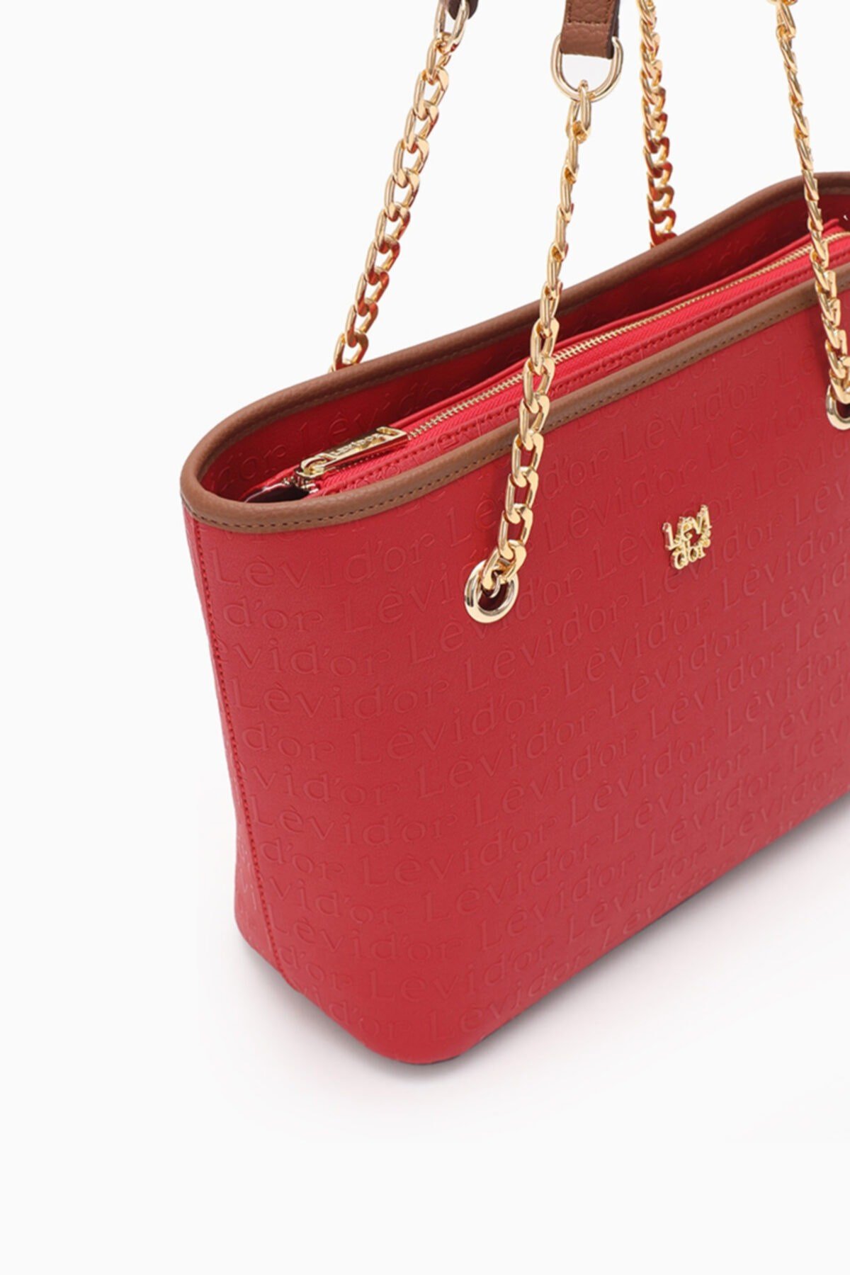 Monogram Baskılı Zincir Askılı Tote Kırmızı Çanta - 0044c750