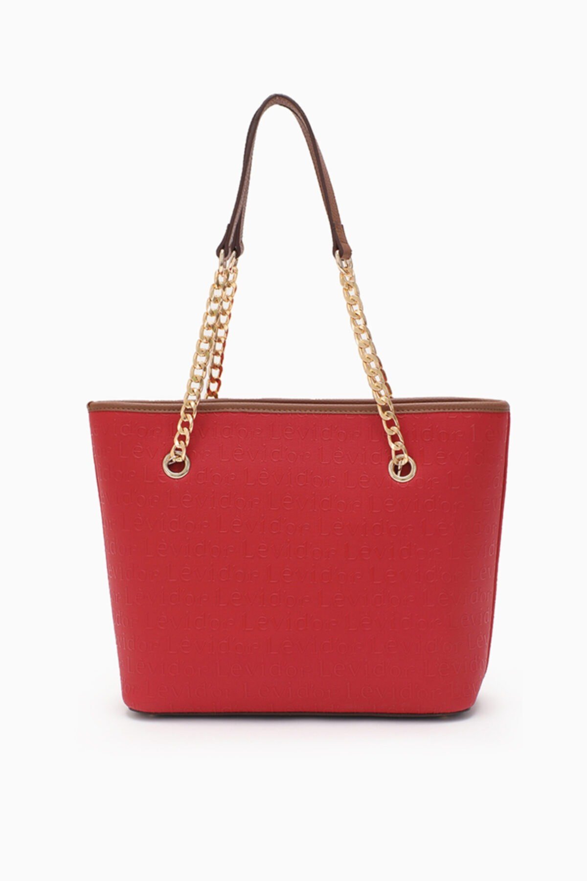 Monogram Baskılı Zincir Askılı Tote Kırmızı Çanta - 0044c750