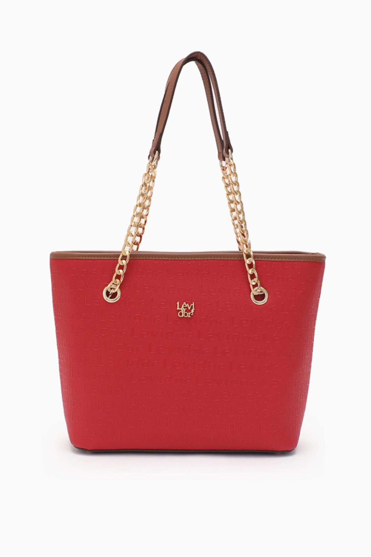 Monogram Baskılı Zincir Askılı Tote Kırmızı Çanta - 0044c750