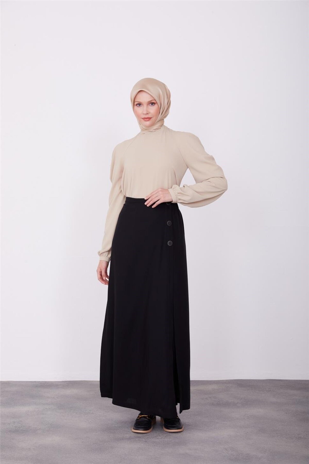 Naturel Düğmeli Pantolon Etek 23K2427 Siyah