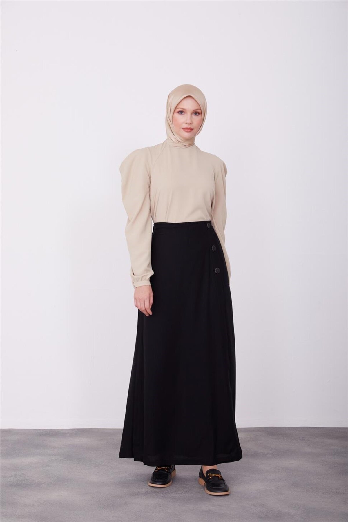 Naturel Düğmeli Pantolon Etek 23K2427 Siyah
