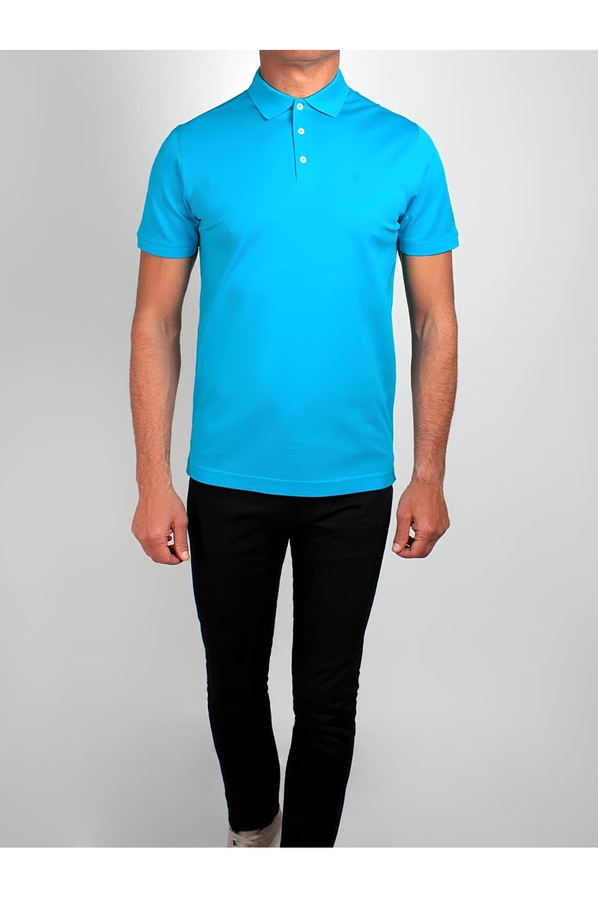 Reguler Fit Merserize %100 Pamuk Turkuaz Polo Yaka T-Shirt