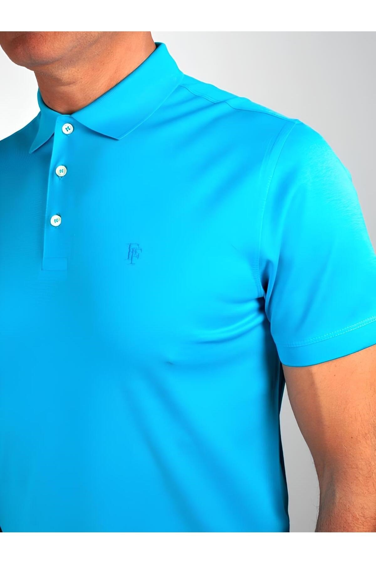Reguler Fit Merserize %100 Pamuk Turkuaz Polo Yaka T-Shirt
