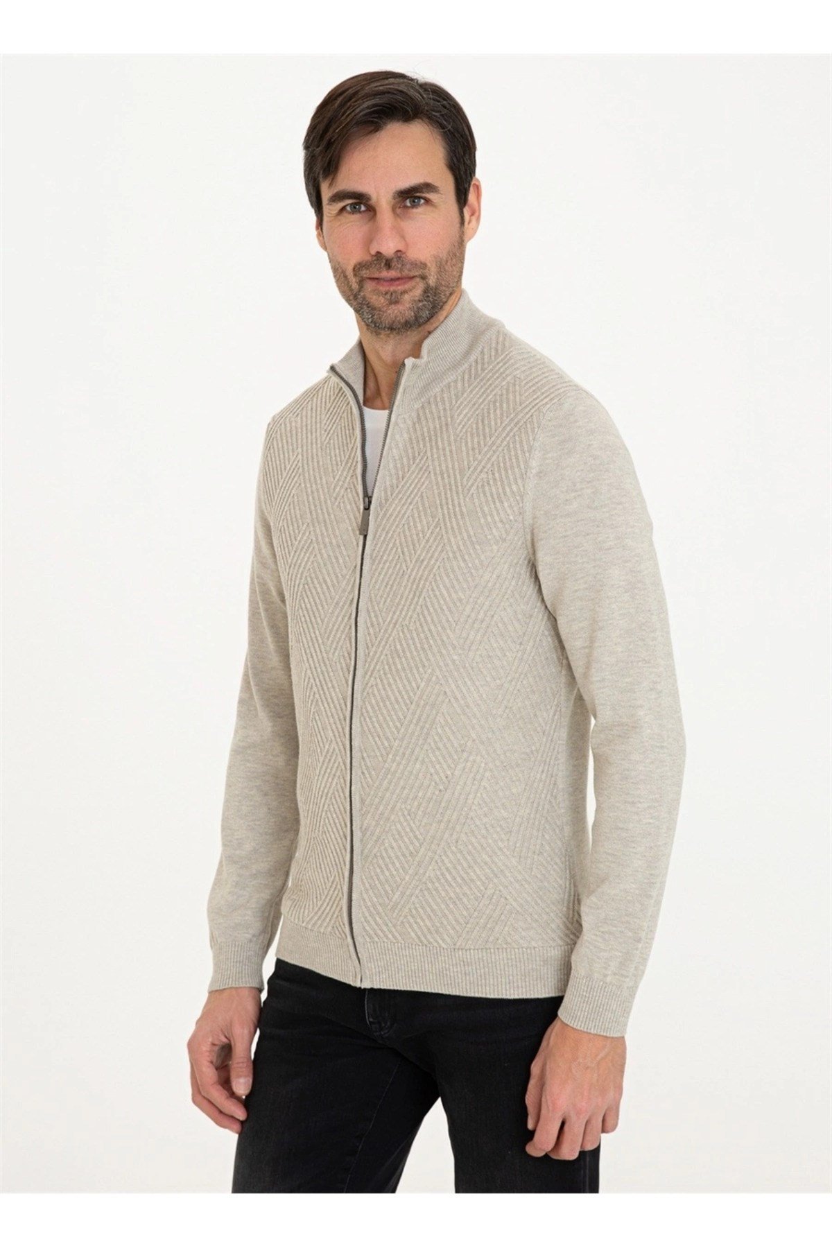 Ruby Bisiklet Yaka Uzun Kollu Slim Fit Düz Taba Erkek Hırka G021SZ0TH-000-1277666-VR123