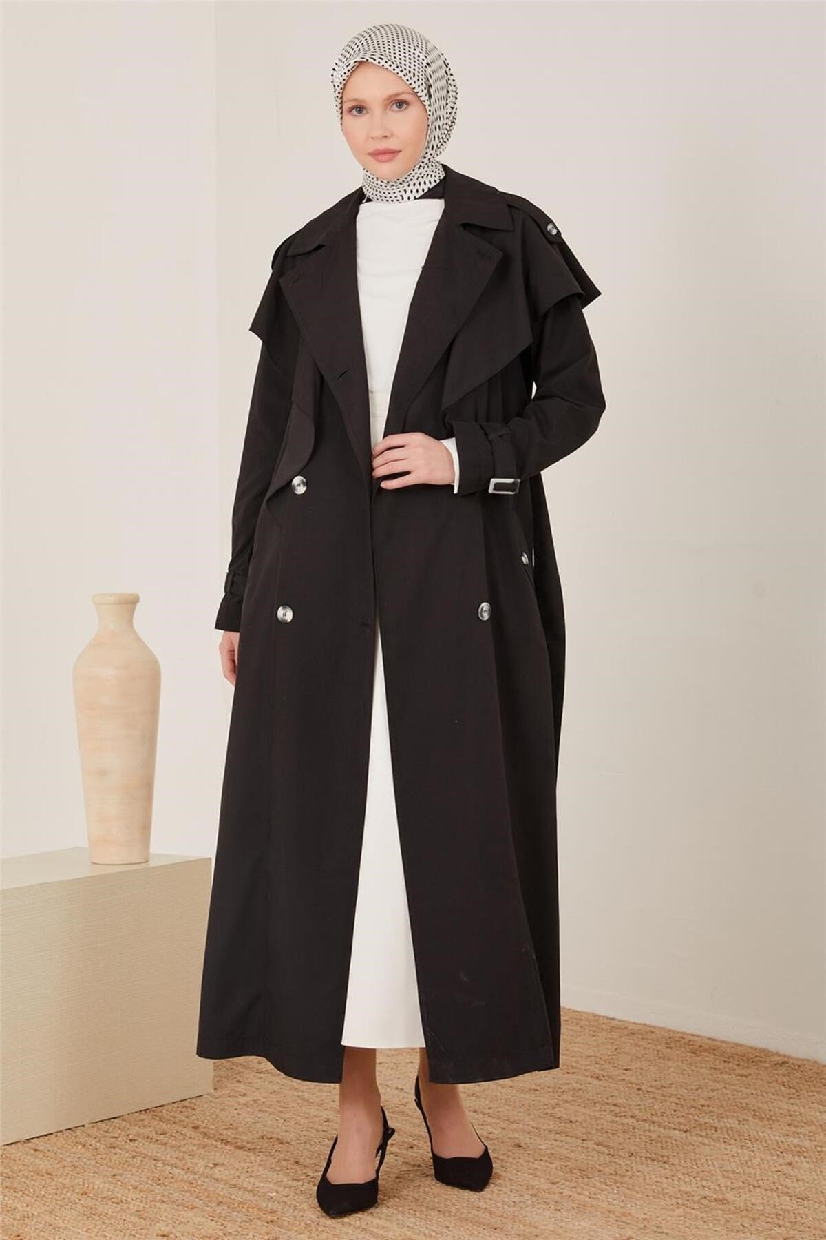 Rüzgarlığı Volanlı Trenchcoat 23y8300 Siyah