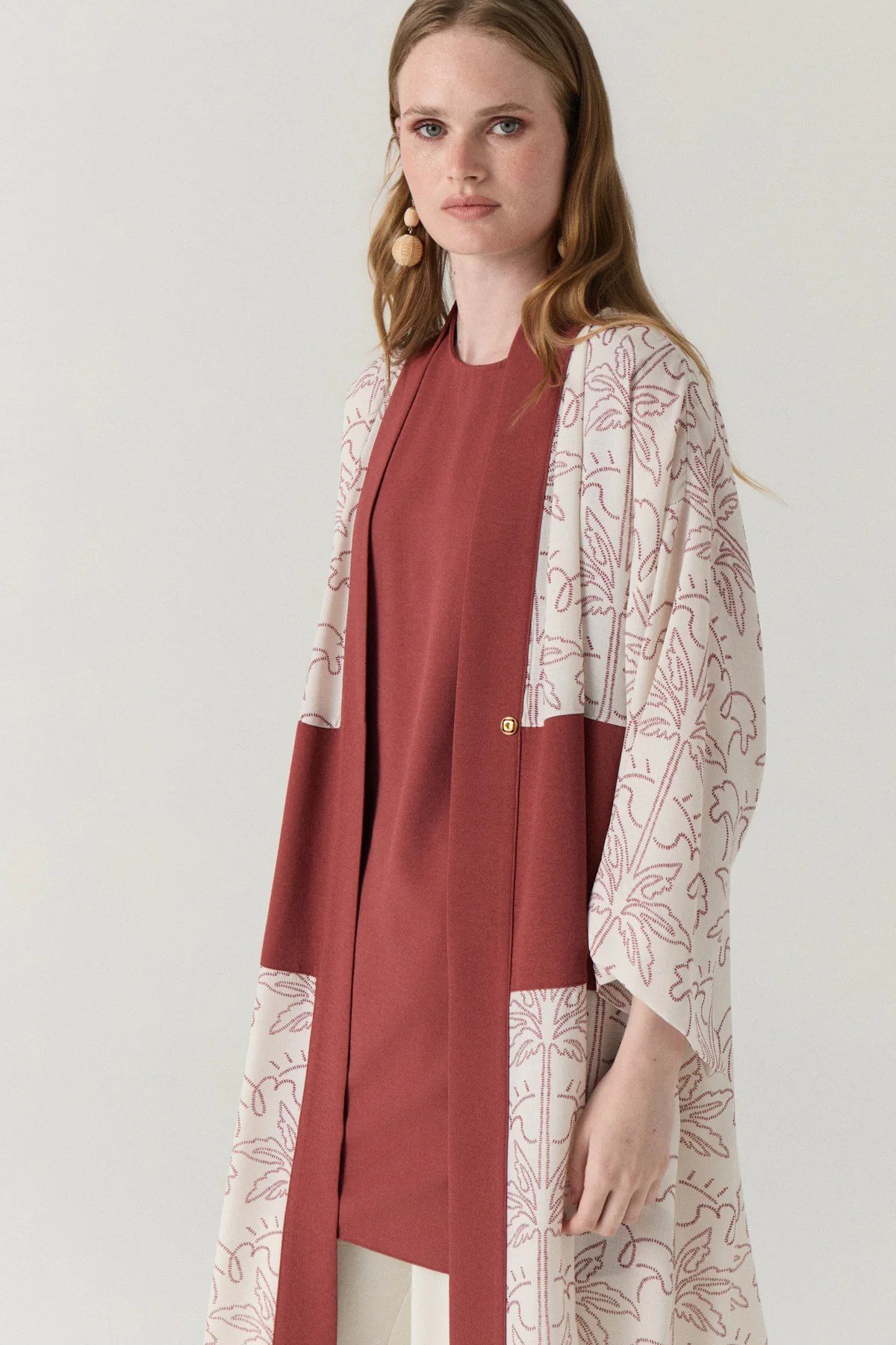 Şal Yaka Desen Geçişli Uzun Kimono-İçlik İklili Takım 1868