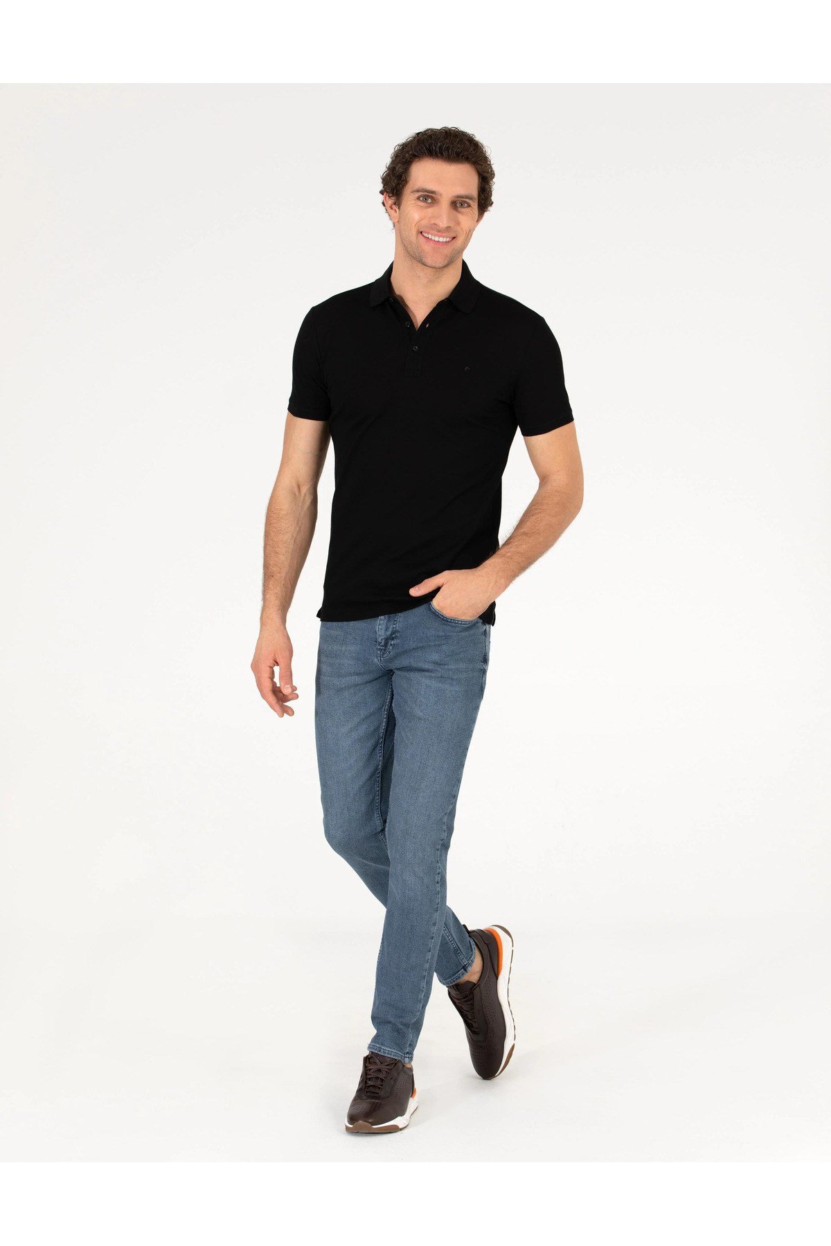 Siyah Polo Yaka Slim Fit Basic T-Shirt G051SZ011.000.1592189.VR033