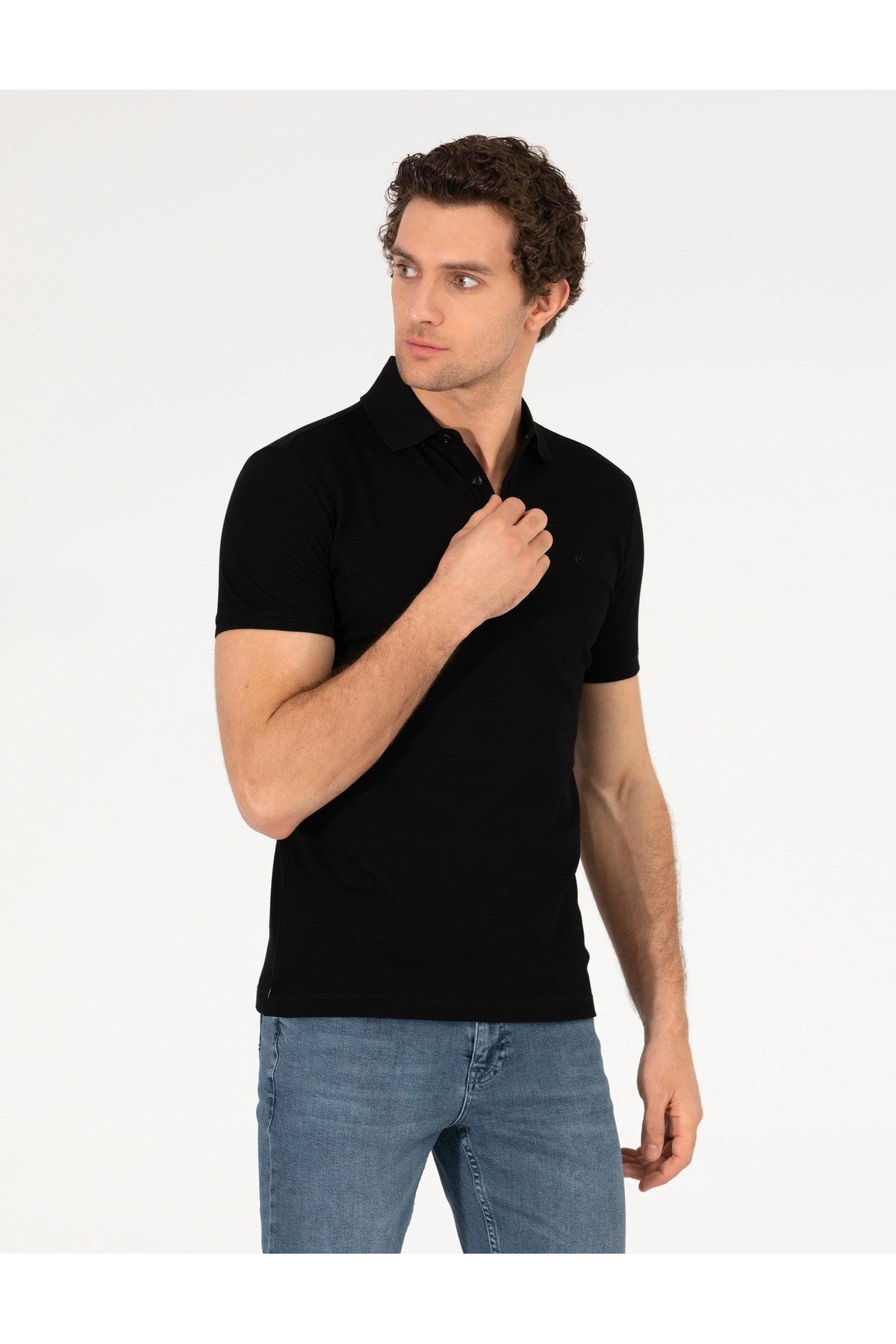 Siyah Polo Yaka Slim Fit Basic T-Shirt G051SZ011.000.1592189.VR033