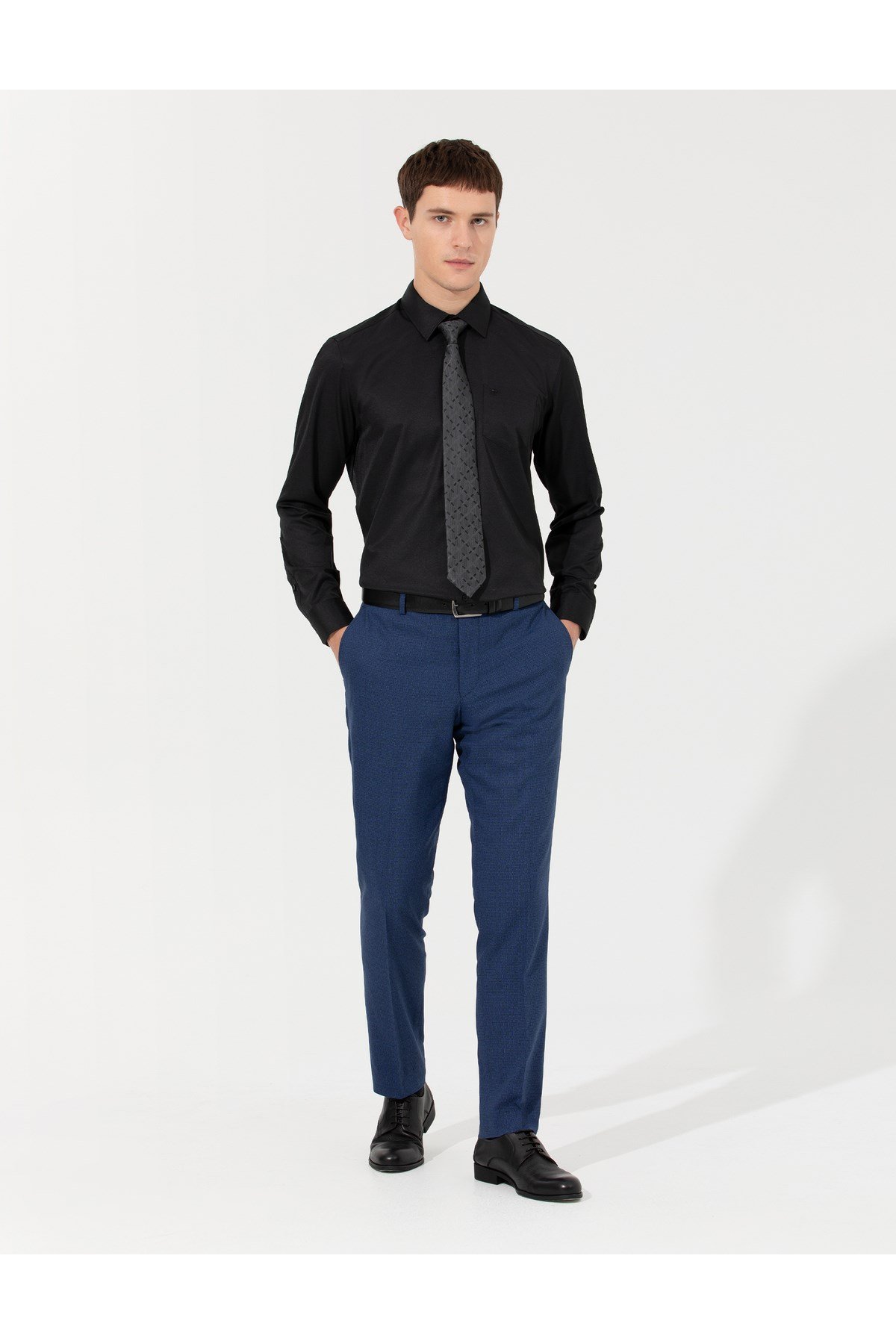 Siyah Regular Fit Uzun Kollu Basic Gömlek 1408877