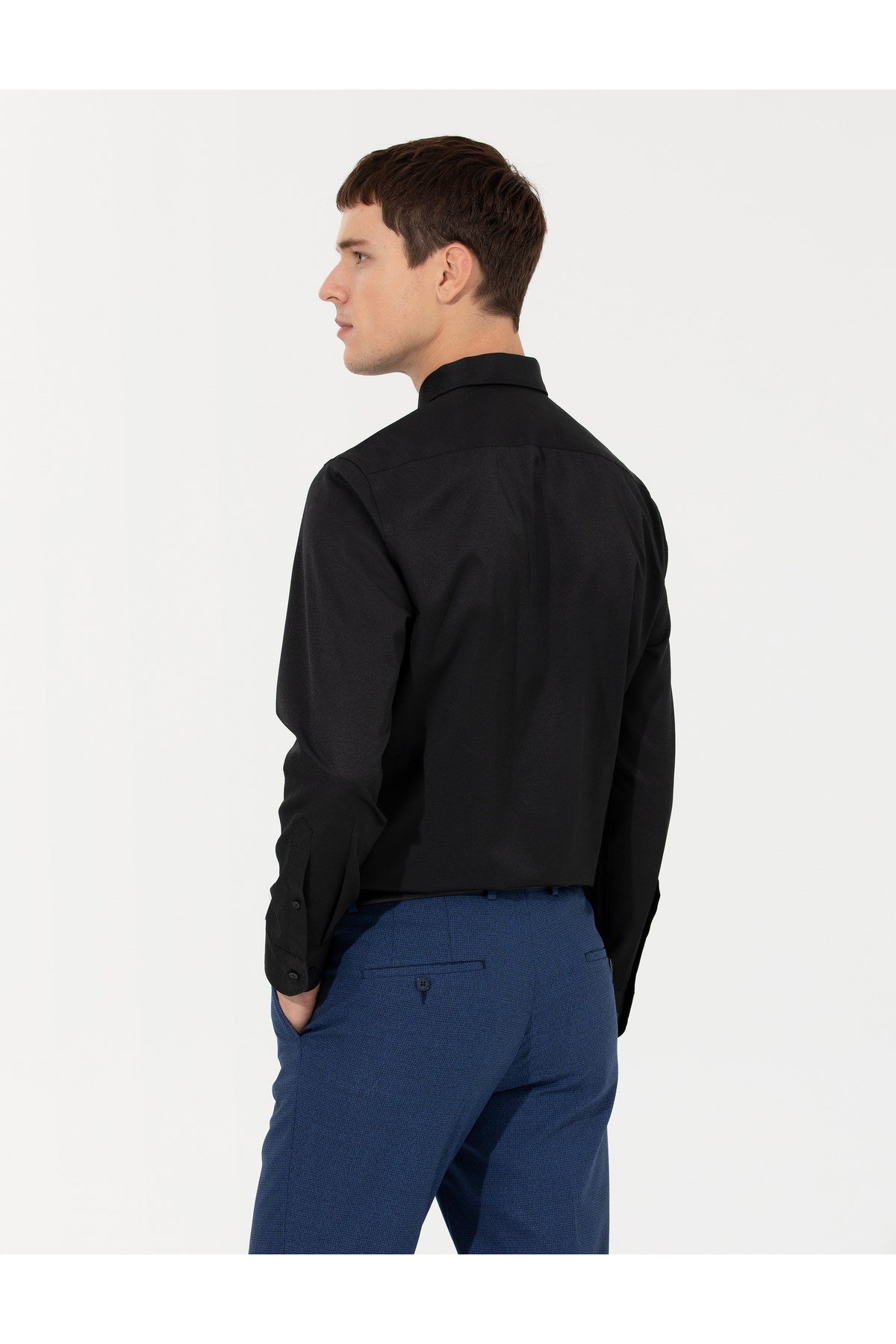 Siyah Regular Fit Uzun Kollu Basic Gömlek 1408877