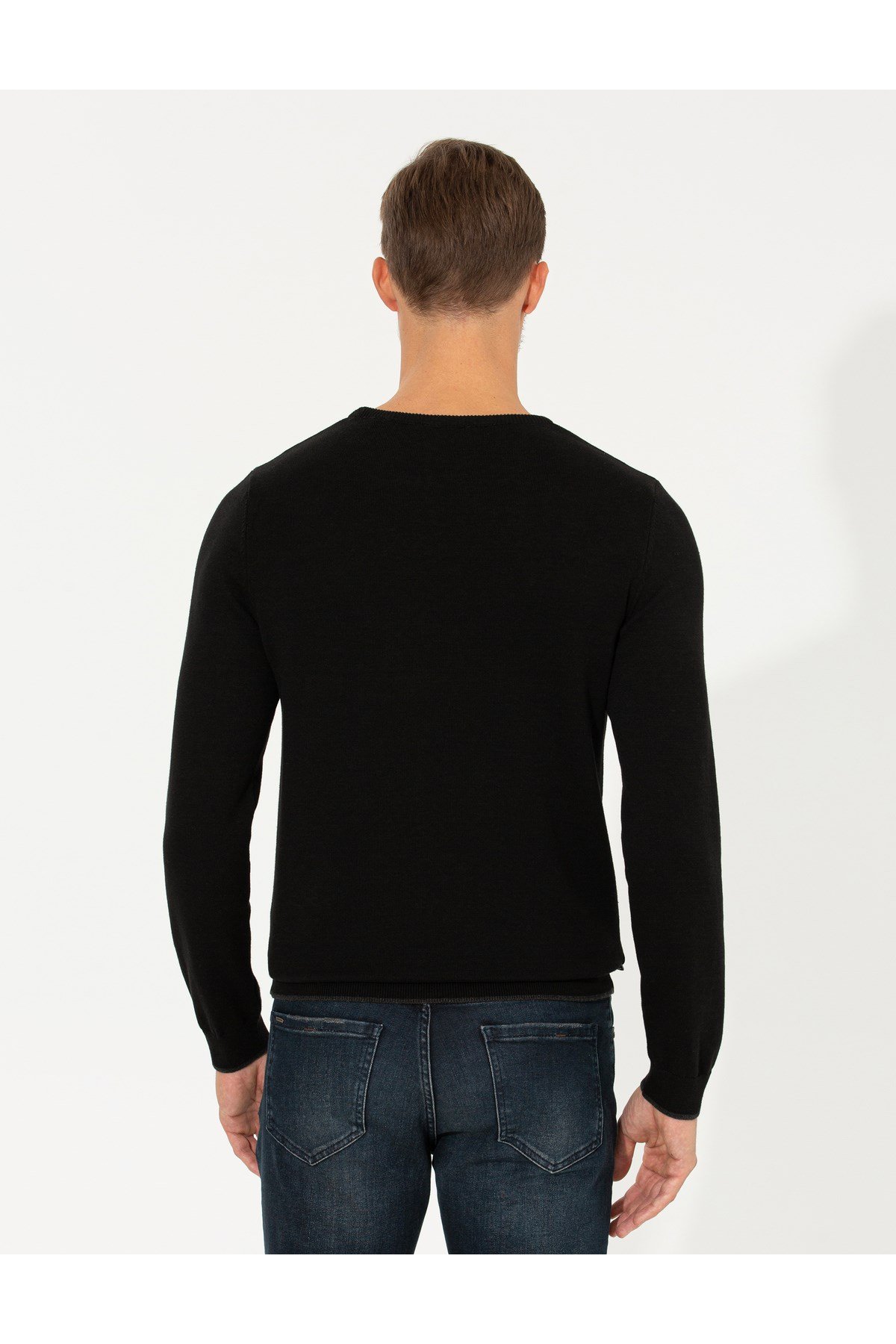Siyah Slim Fit Bisiklet Yaka Triko Kazak 50258805-VR046