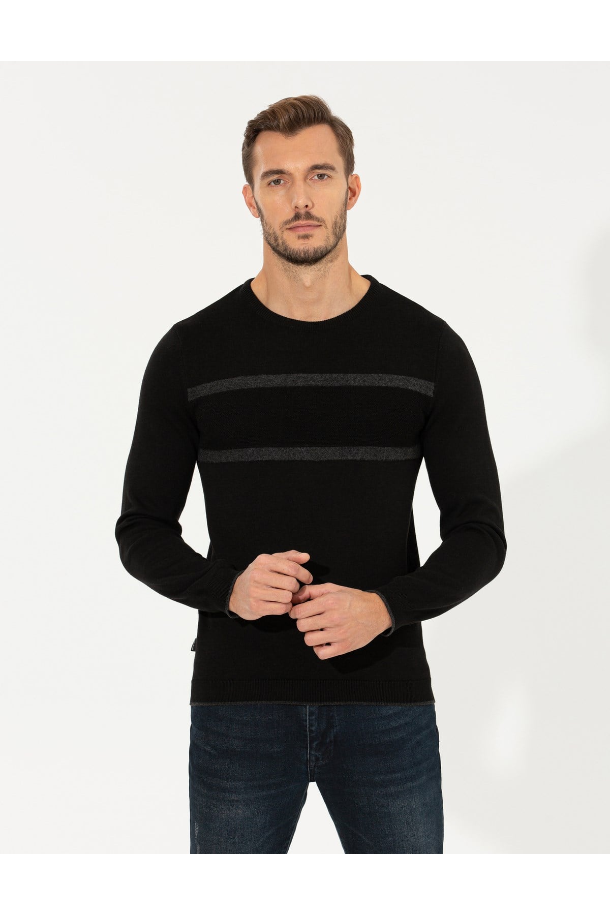 Siyah Slim Fit Bisiklet Yaka Triko Kazak 50258805-VR046