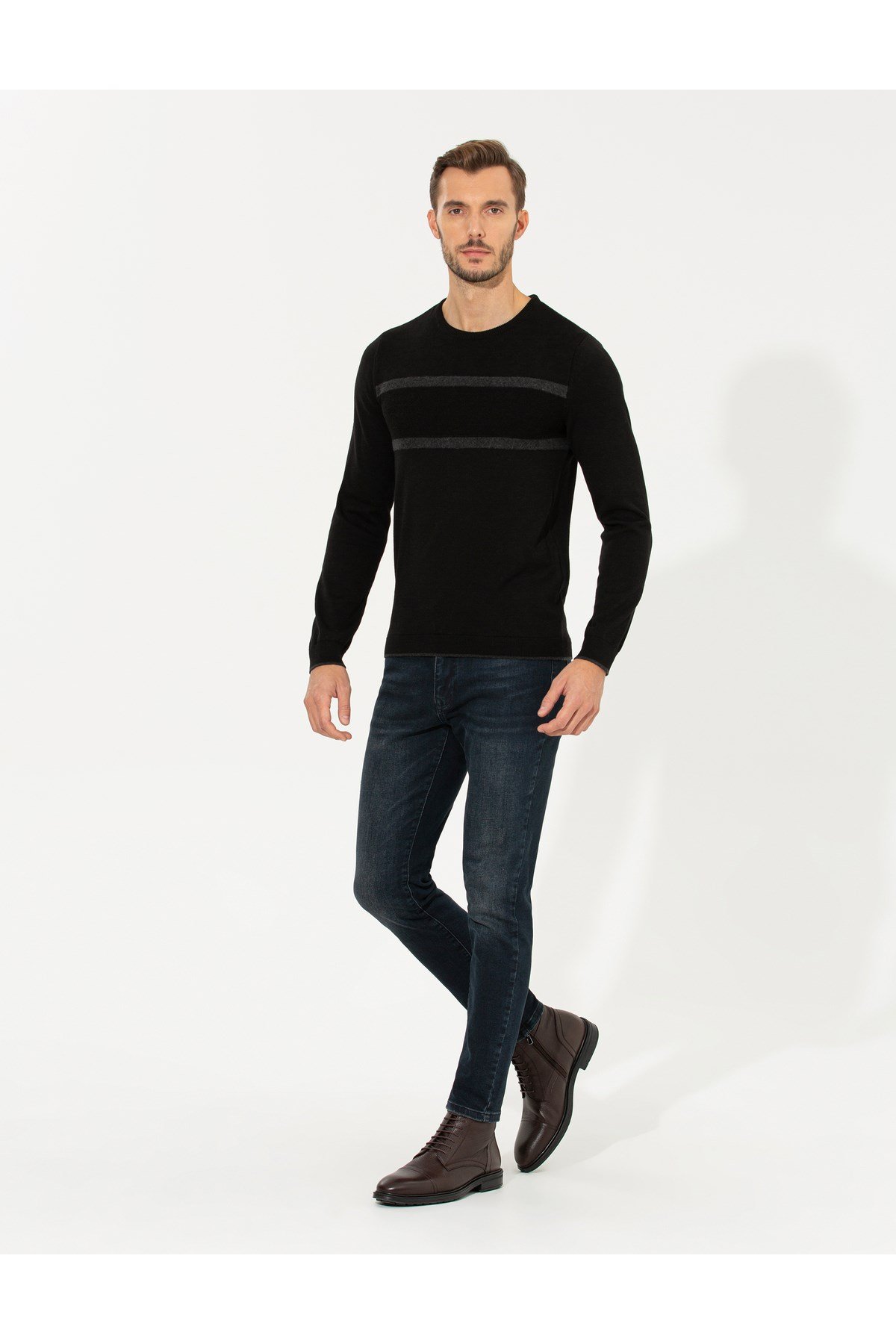 Siyah Slim Fit Bisiklet Yaka Triko Kazak 50258805-VR046