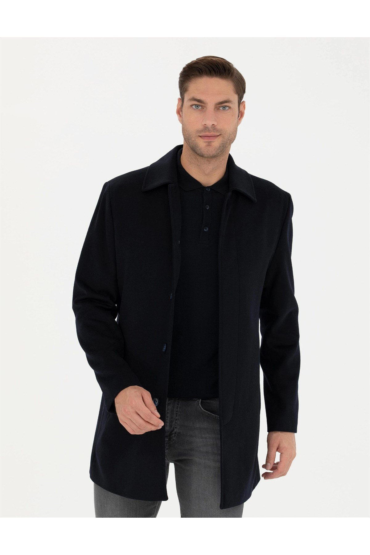 Siyah Slim Fit Kaşe Kaban G021SZ0KS.000.1668724.VR046