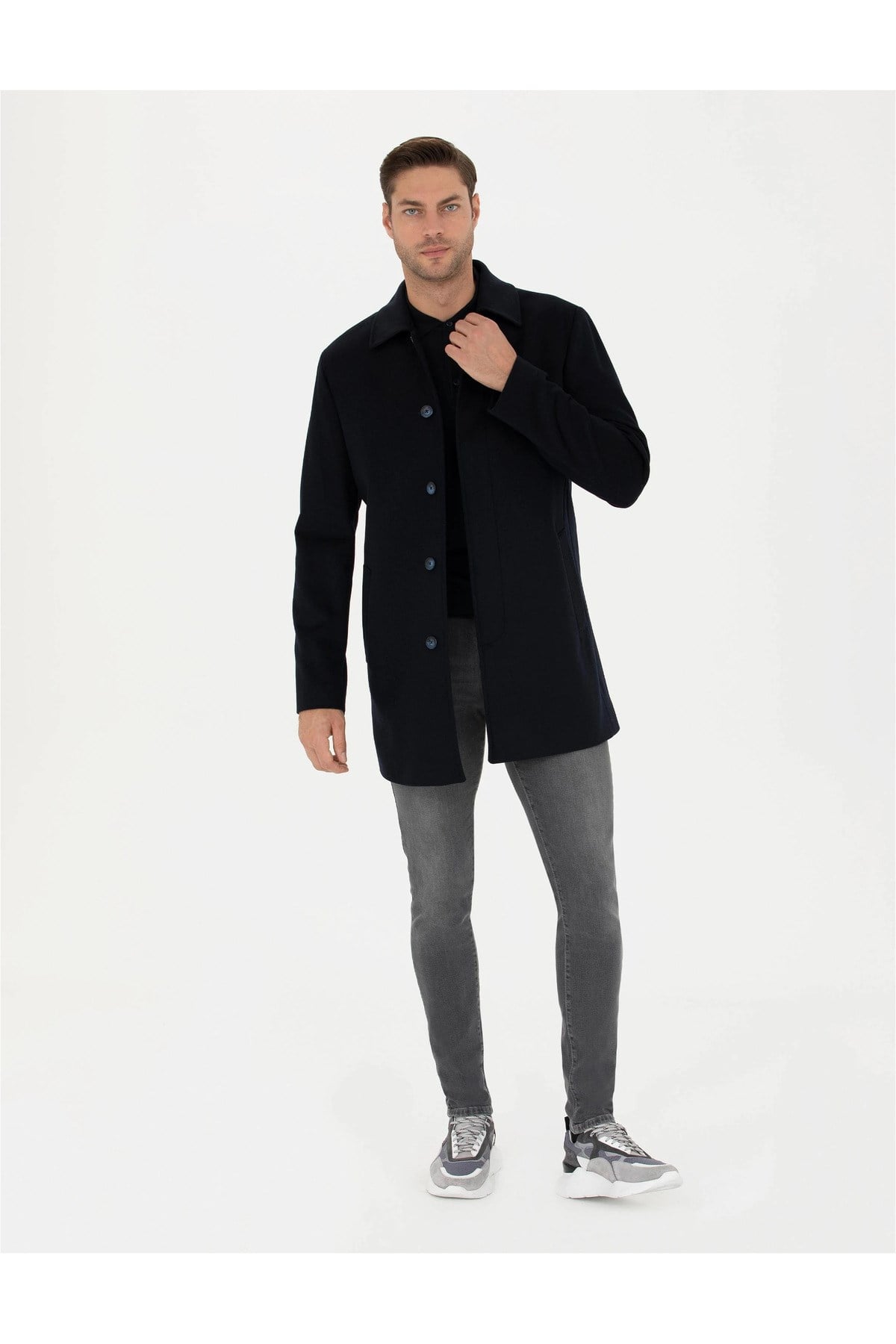 Siyah Slim Fit Kaşe Kaban G021SZ0KS.000.1668724.VR046