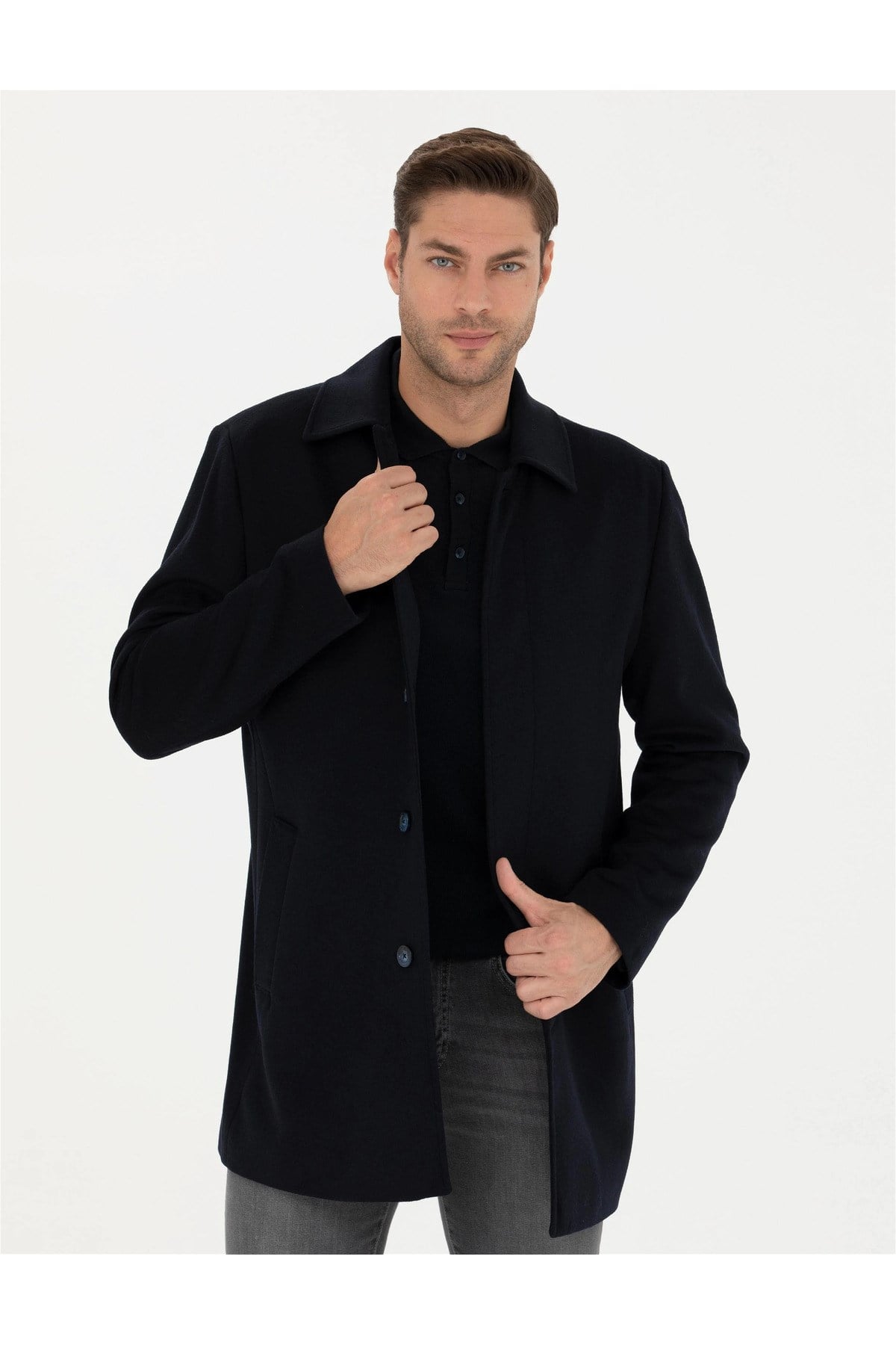 Siyah Slim Fit Kaşe Kaban G021SZ0KS.000.1668724.VR046