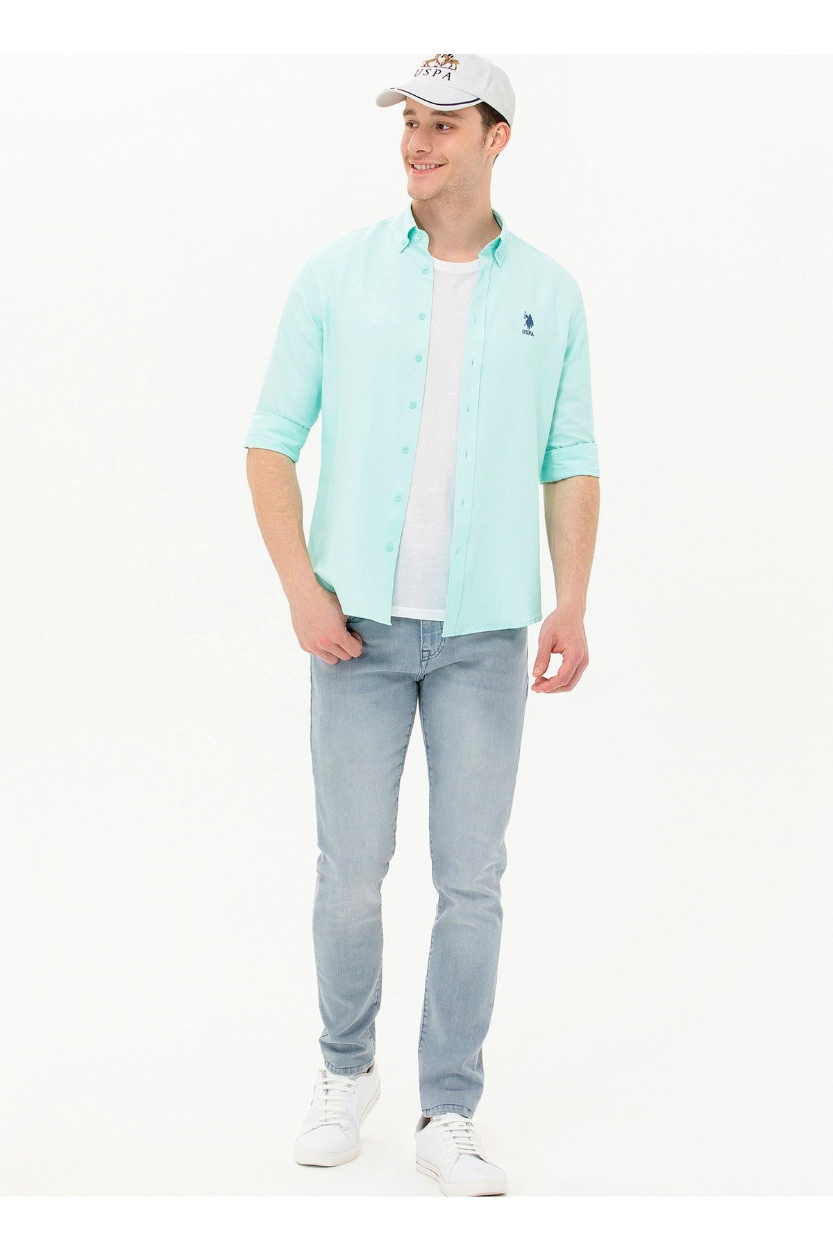 Slim Fit Düğmeli Yaka Yeşil Erkek Gömlek Gox023y