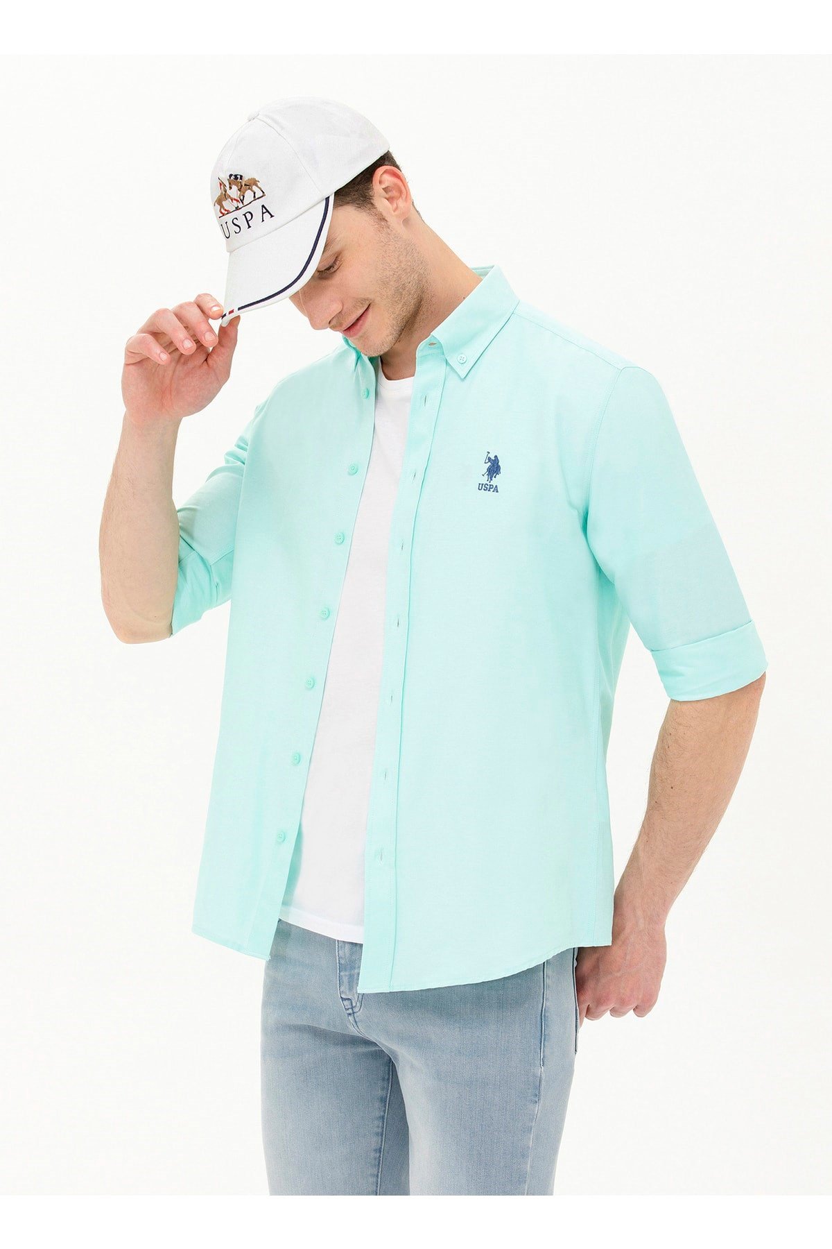 Slim Fit Düğmeli Yaka Yeşil Erkek Gömlek Gox023y