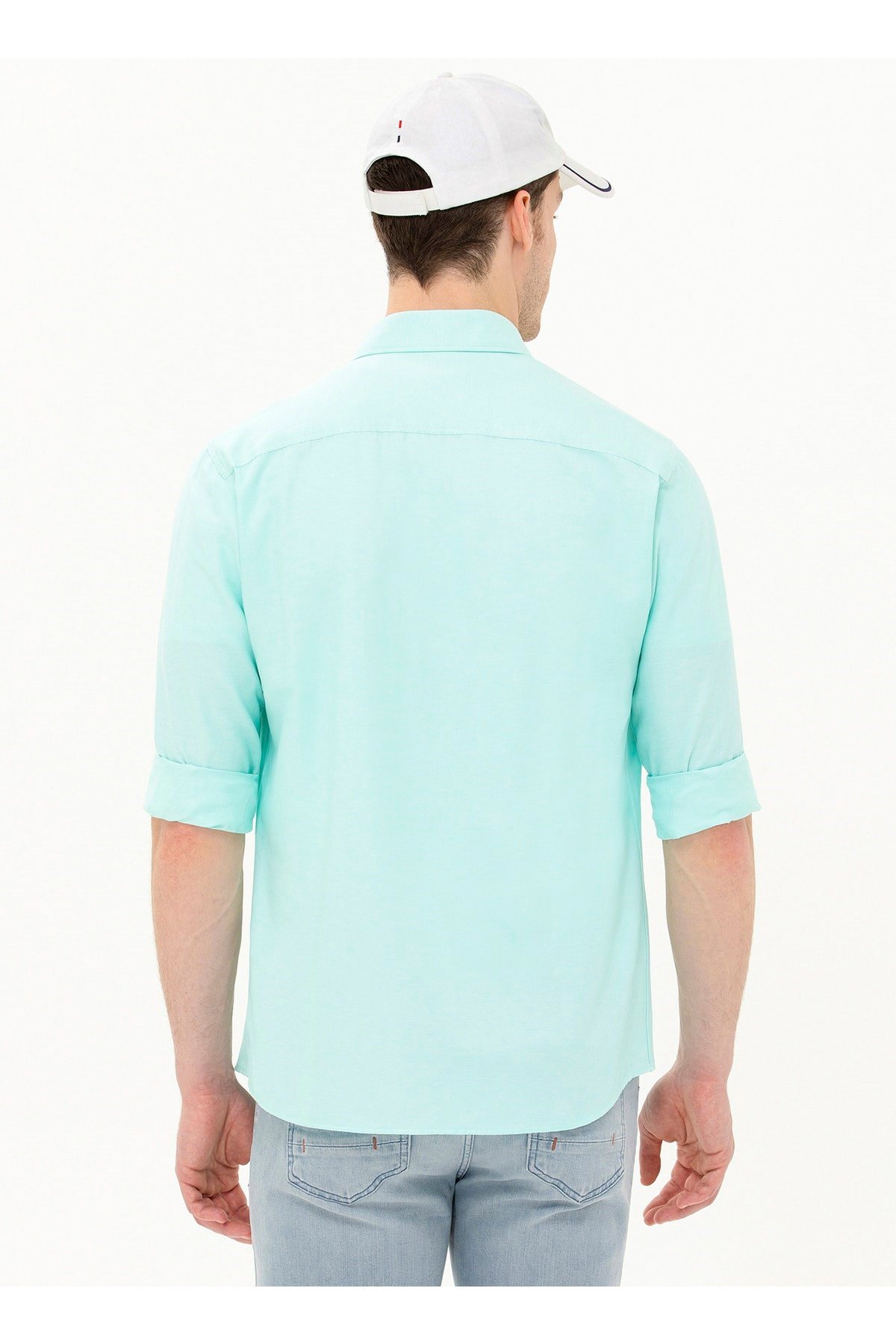 Slim Fit Düğmeli Yaka Yeşil Erkek Gömlek Gox023y