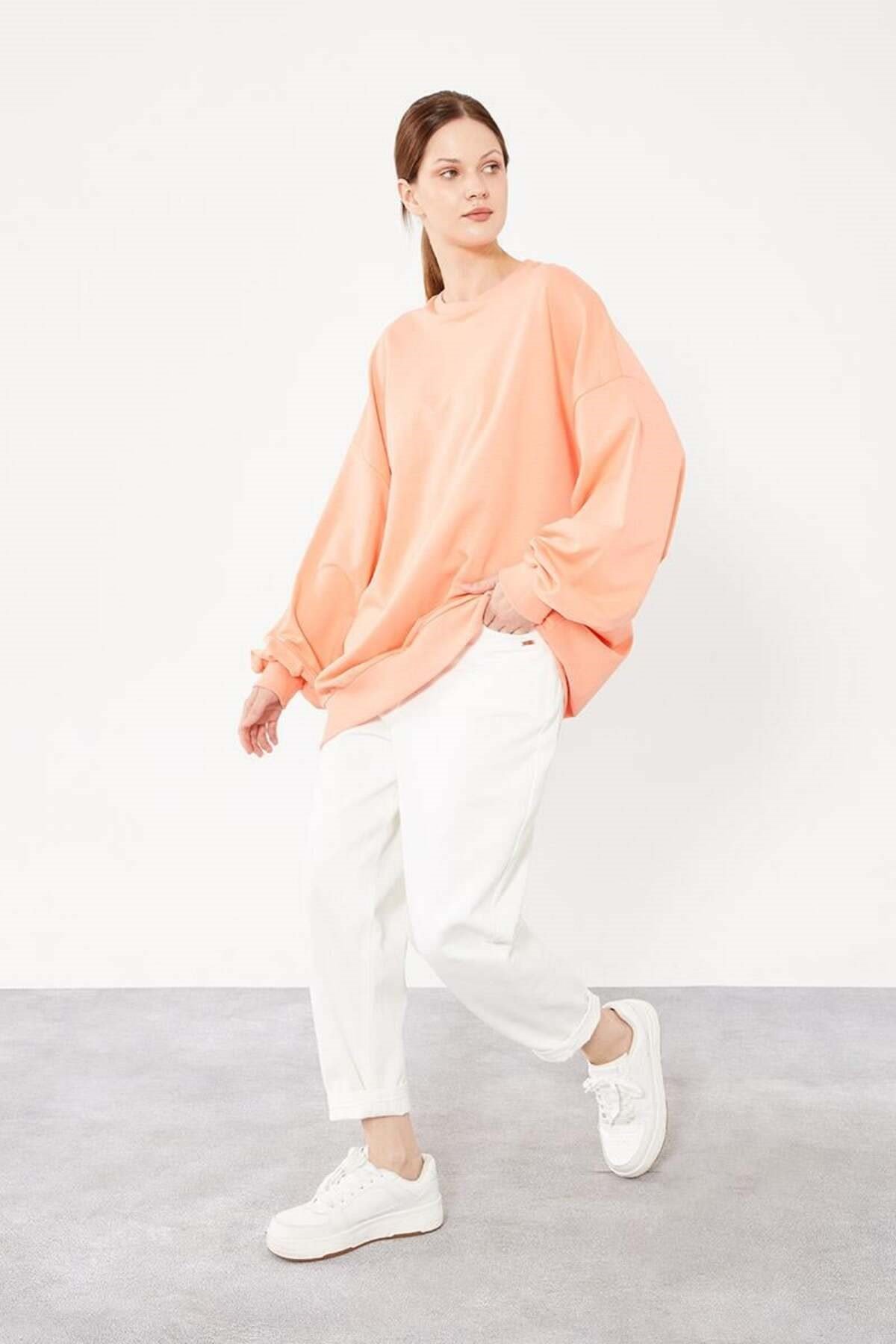 Somon Bisiklet Yaka Tesettür Sweatshirt Tunik