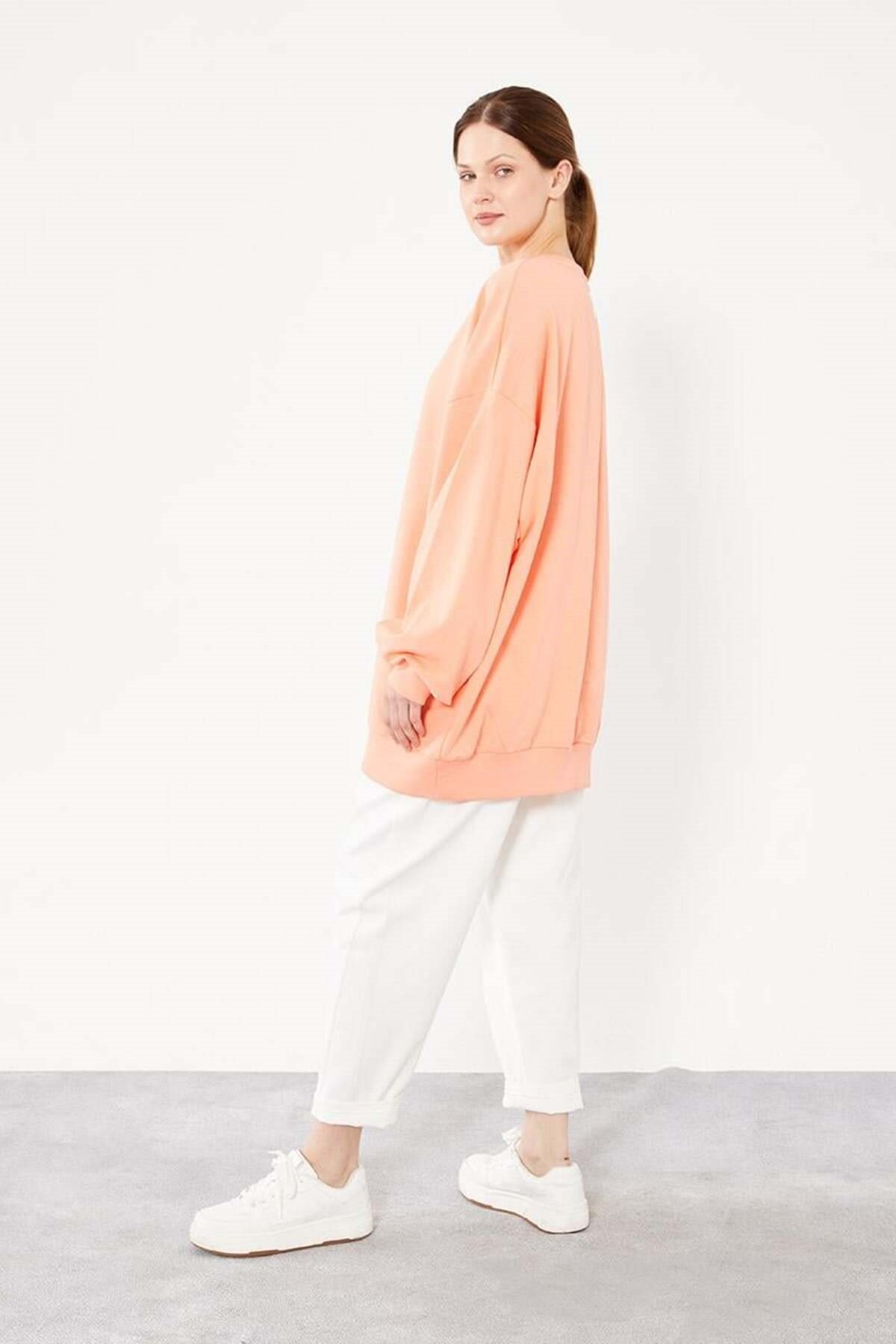 Somon Bisiklet Yaka Tesettür Sweatshirt Tunik