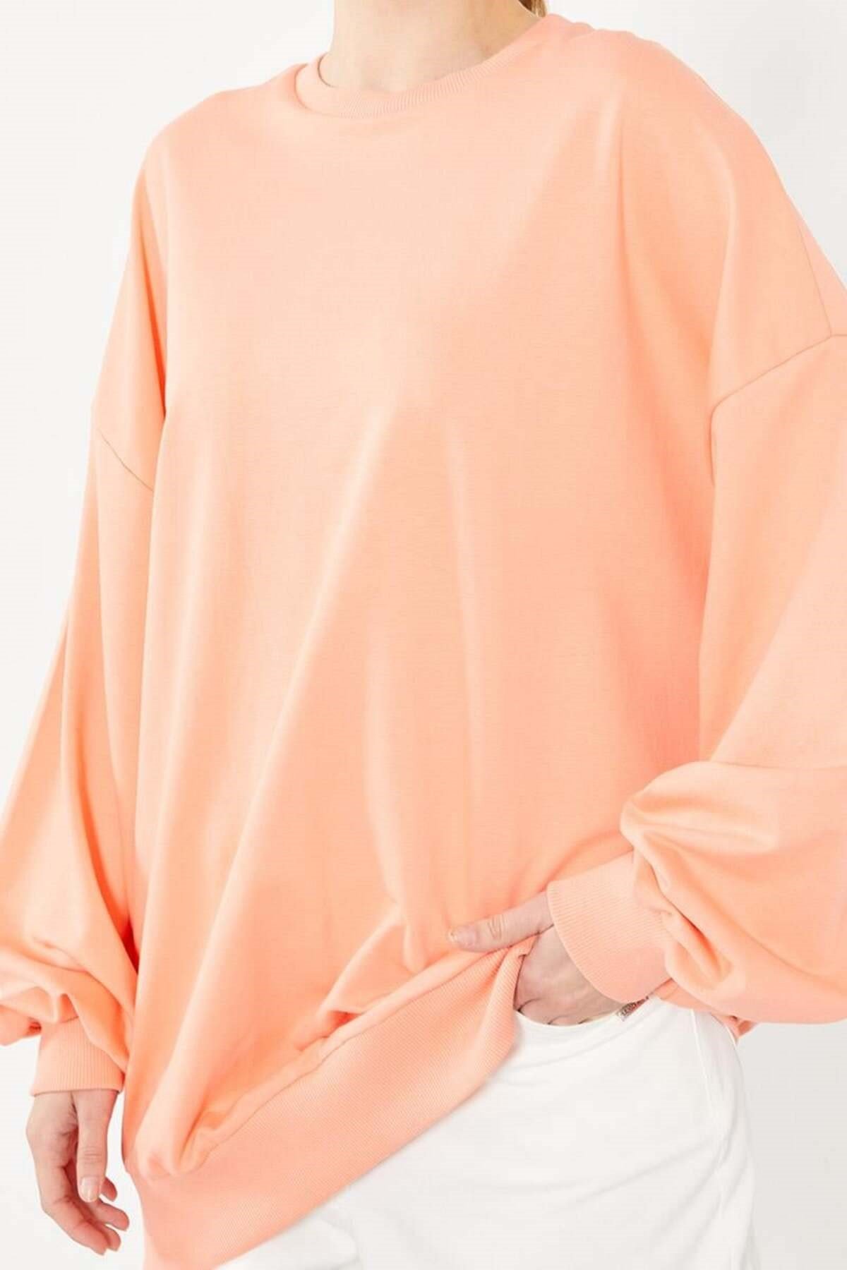 Somon Bisiklet Yaka Tesettür Sweatshirt Tunik