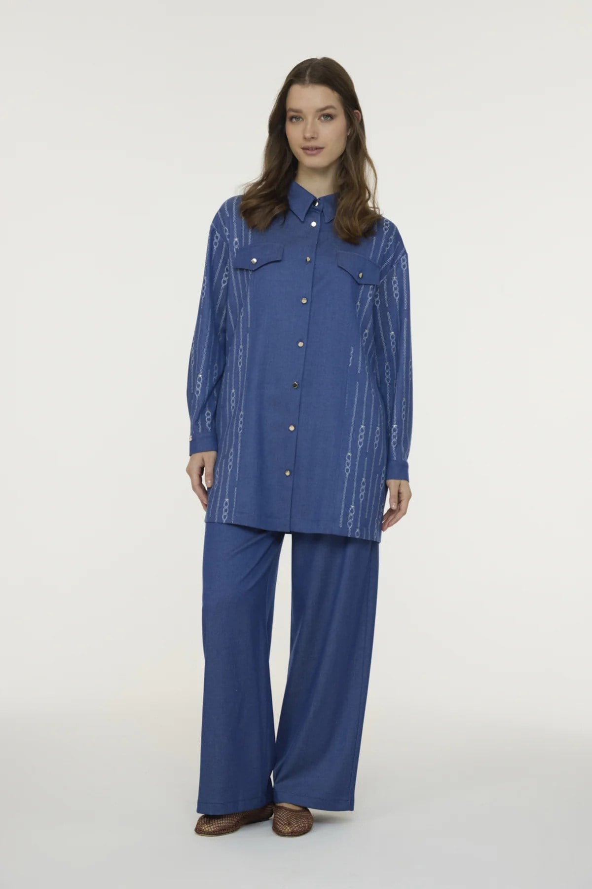 T-1663 LUMİRA TUNİK 42-48 Mavi Tunik