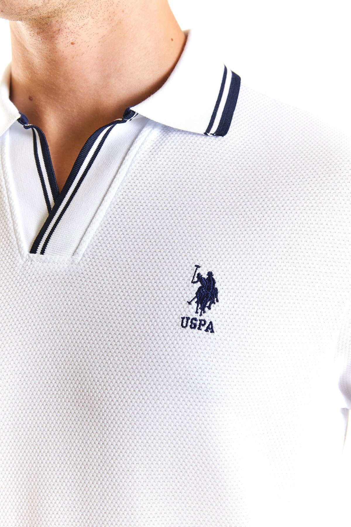U.S POLO ASSN. ERKEK DOKUMA KUMAŞ POLO YAKA T-SHİRT- BEYAZ