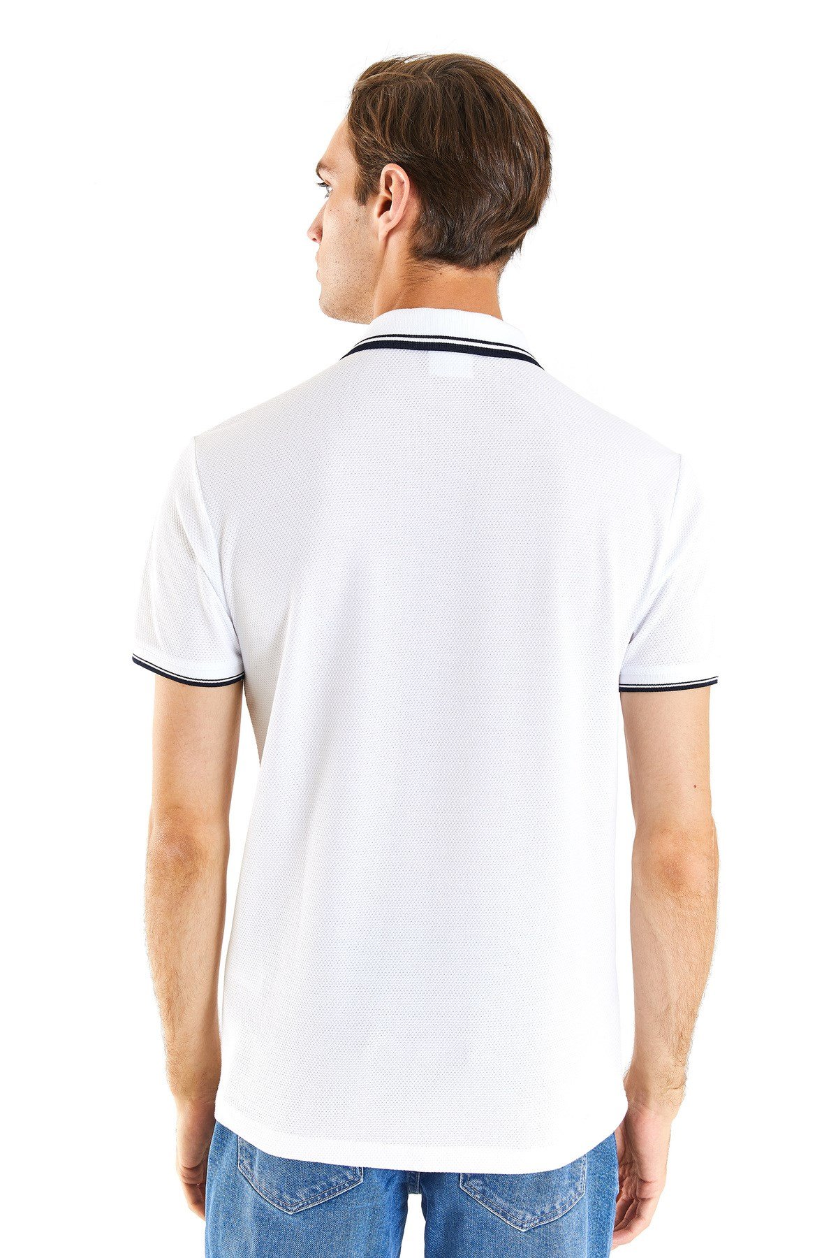 U.S POLO ASSN. ERKEK DOKUMA KUMAŞ POLO YAKA T-SHİRT- BEYAZ