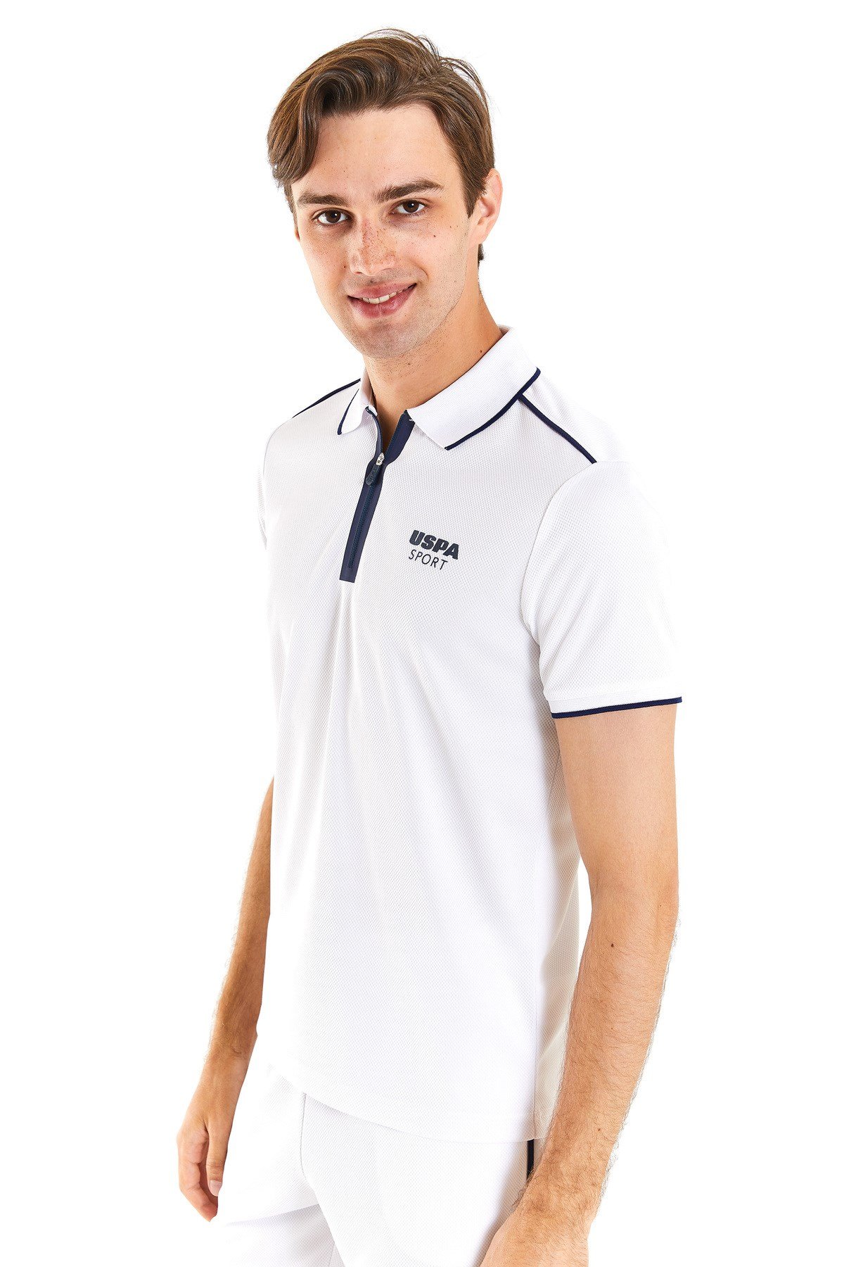 U.S POLO ASSN. ERKEK DOKUMA KUMAŞ POLO YAKA  FERMUARLI T-SHİRT
