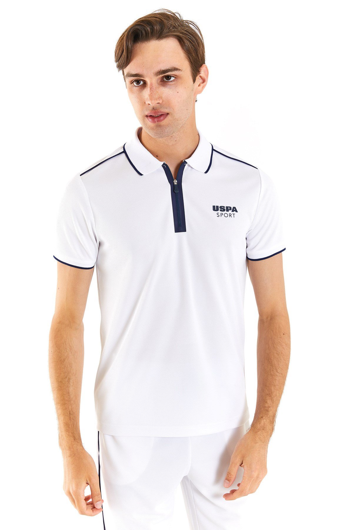 U.S POLO ASSN. ERKEK DOKUMA KUMAŞ POLO YAKA  FERMUARLI T-SHİRT