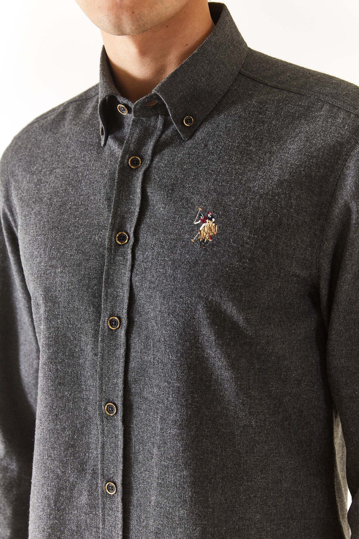 U.S. POLO ASSN. ERKEK DOKUMA SLIM FİT KIŞLIK SİYAH GÖMLEK