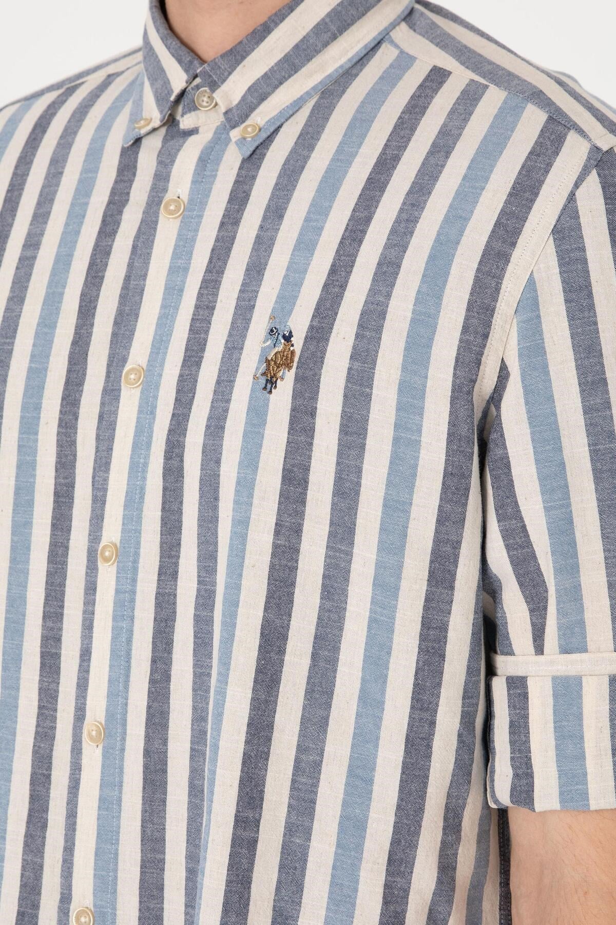 U.s. Polo Assn. Erkek İndigo Uzun Kollu Regular Keten Karışımlı Gömlek 2103061