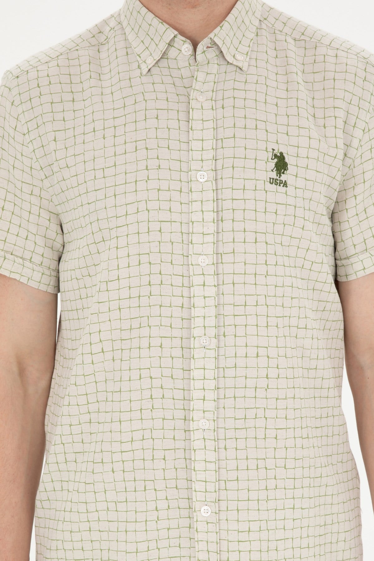 U.s. Polo Assn. Erkek Yeşil Kısa Kollu Regular Keten Karışımlı Gömlek 1831223